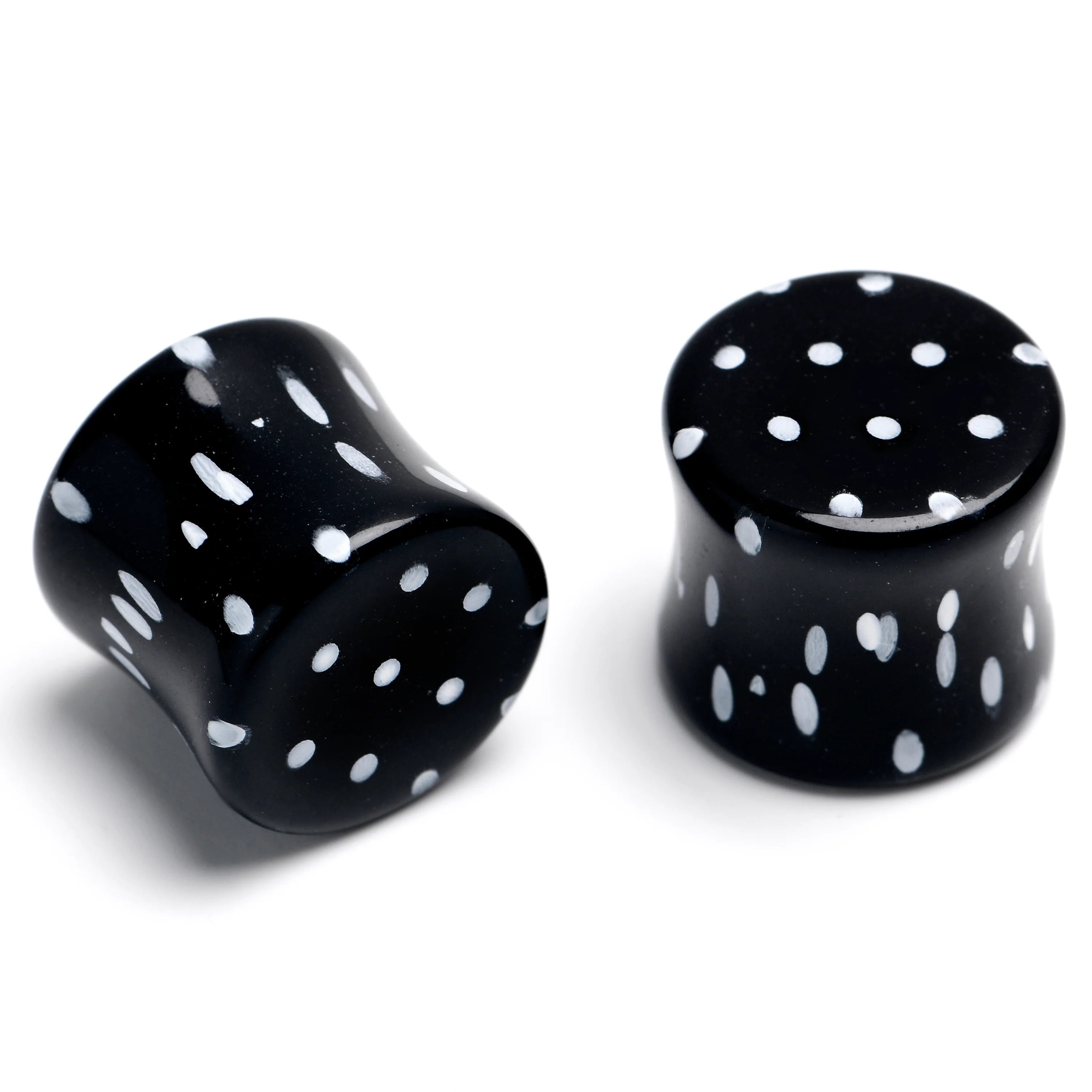 Black Acrylic Polka Dots White Double Flare Plug Set - Image 6