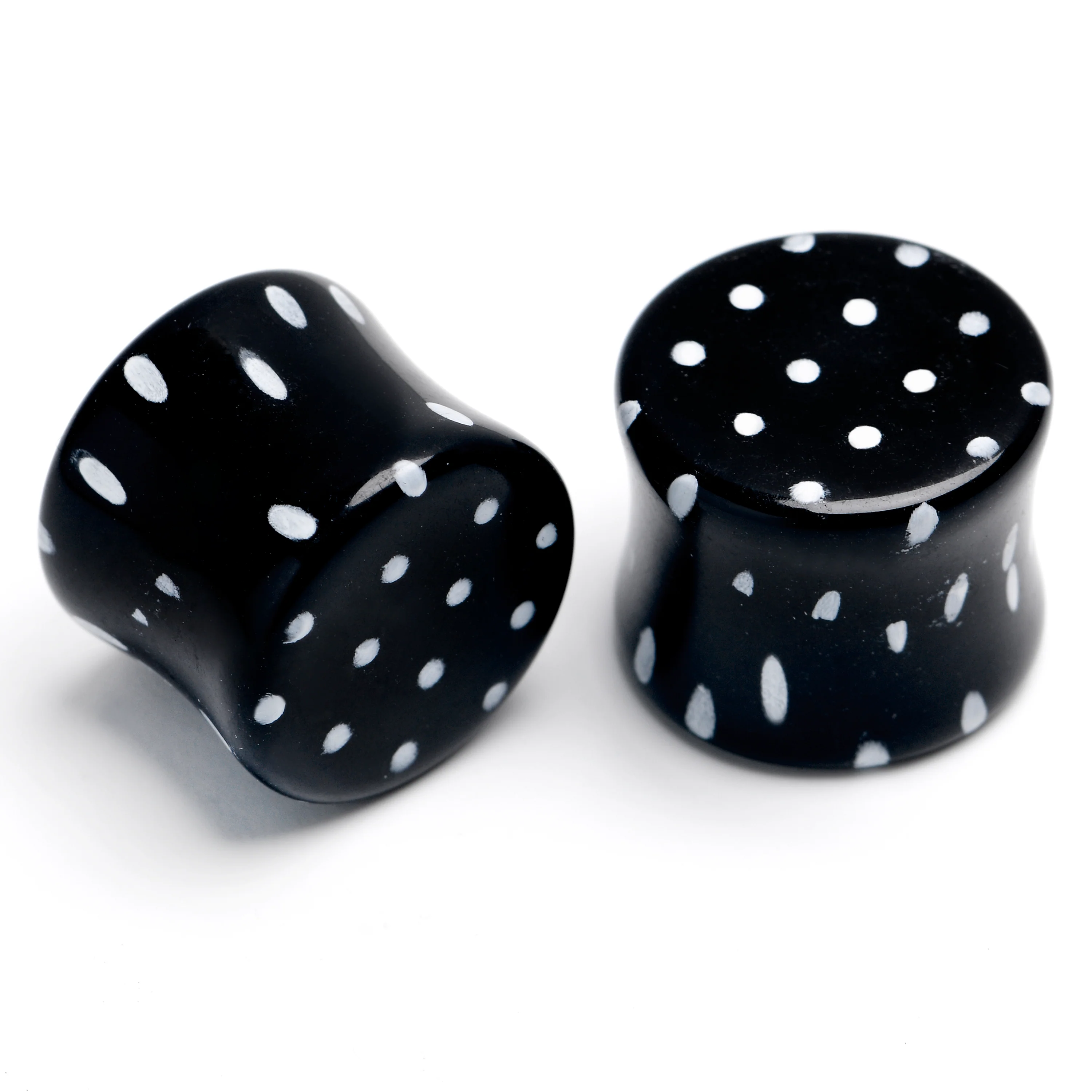 Black Acrylic Polka Dots White Double Flare Plug Set - Image 7