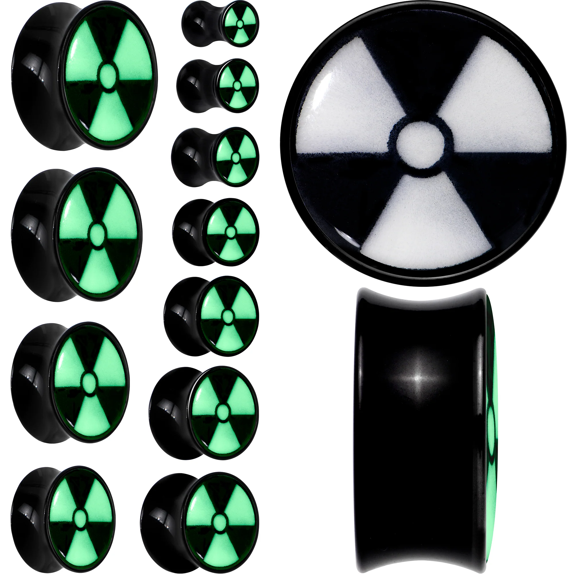 Black Acrylic Radioactive Glow in the Dark Double Flare Plug Set by Onyx O - Image 3