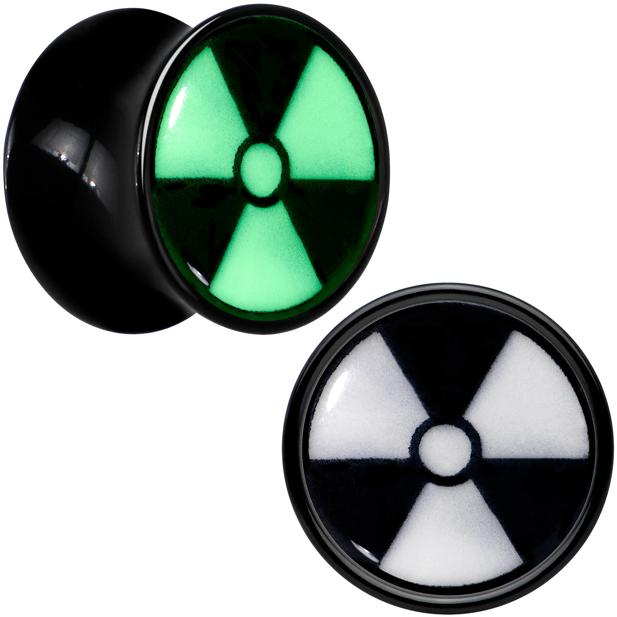 Black Acrylic Radioactive Glow in the Dark Double Flare Plug Set by Onyx O - Image 4