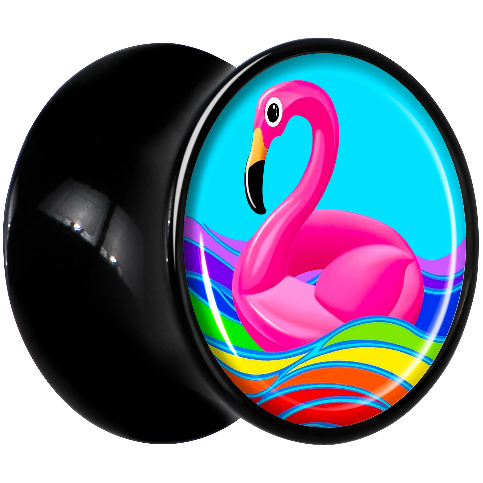 Black Acrylic Rainbow Sea Floating Flamingo Double Flare Plug Set by Onyx O - Image 3