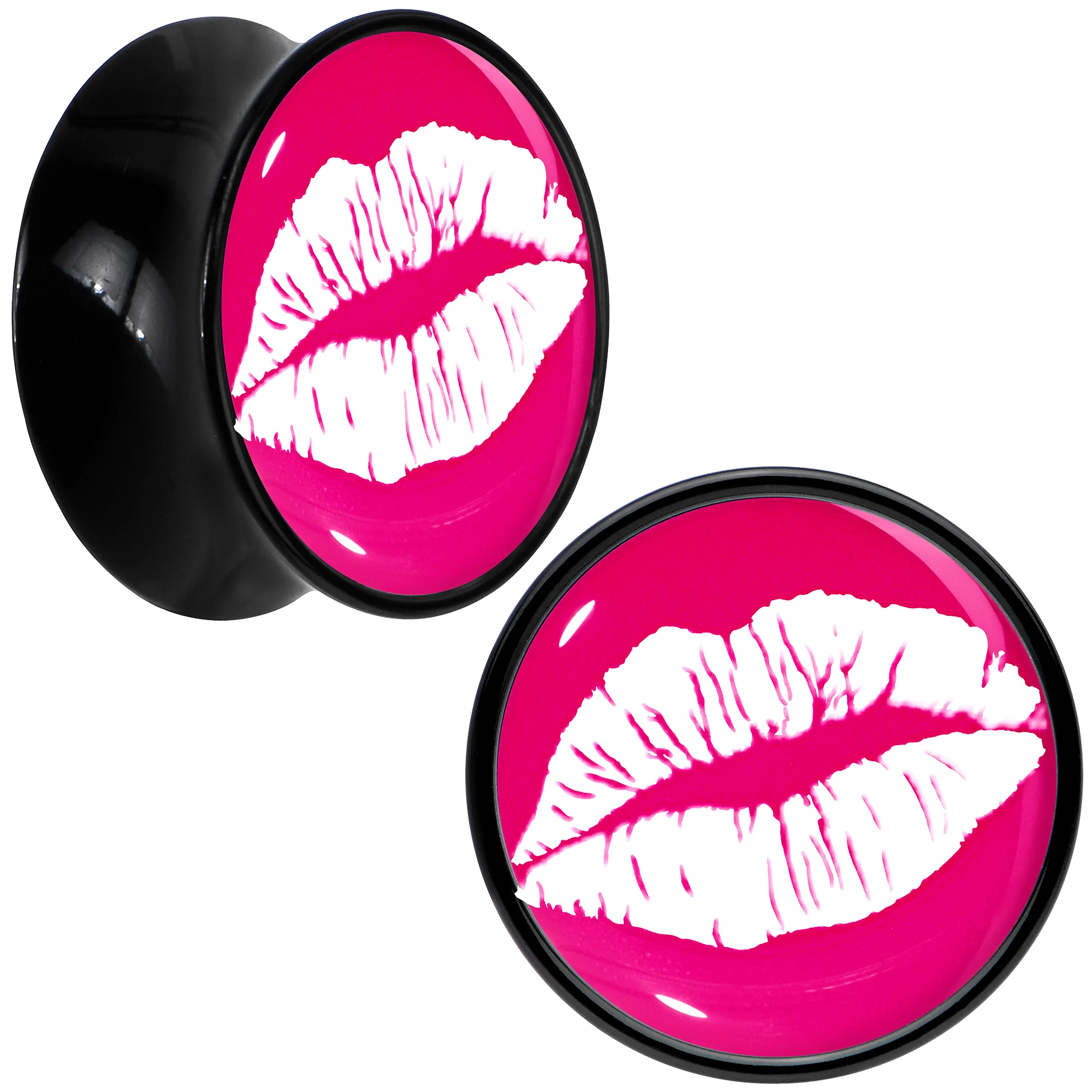 Black Acrylic Red Hot Lips Double Flare Plug Set by Onyx O - Image 10