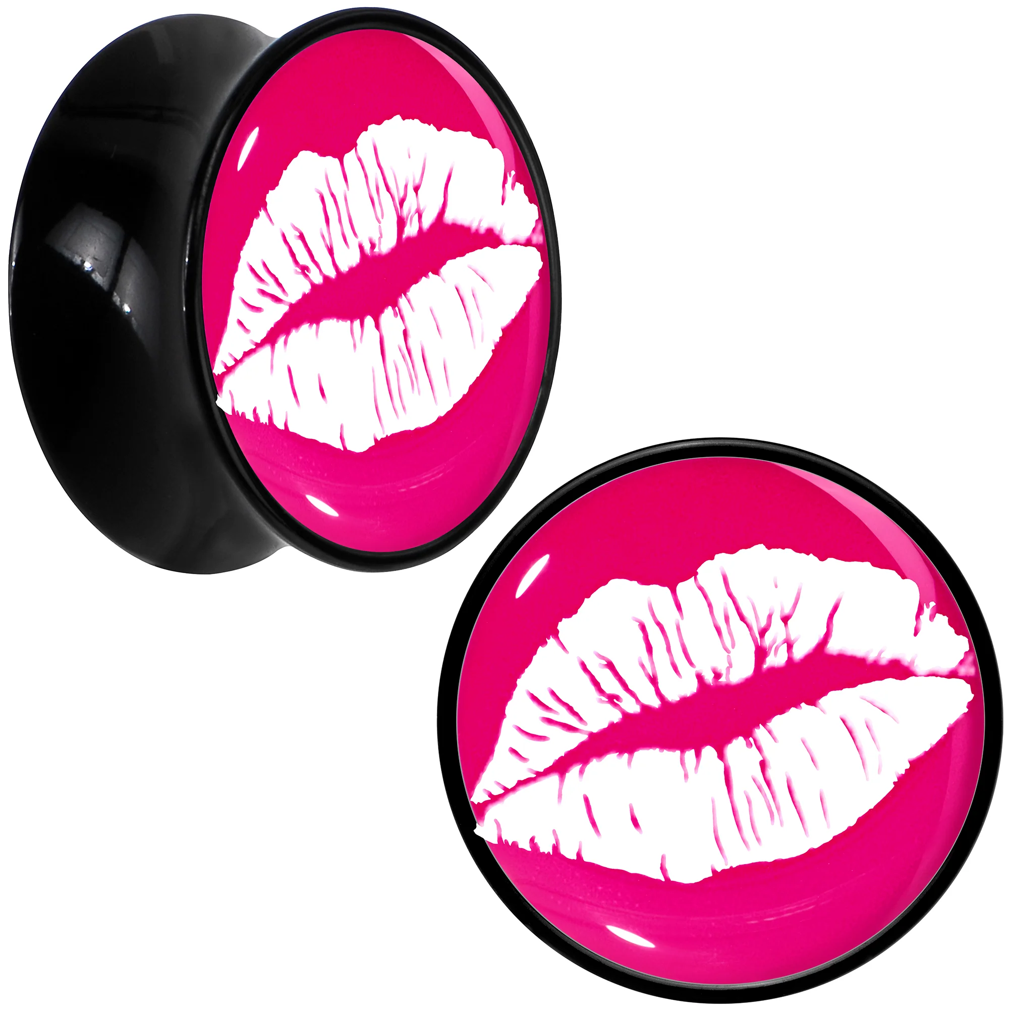 Black Acrylic Red Hot Lips Double Flare Plug Set by Onyx O - Image 12