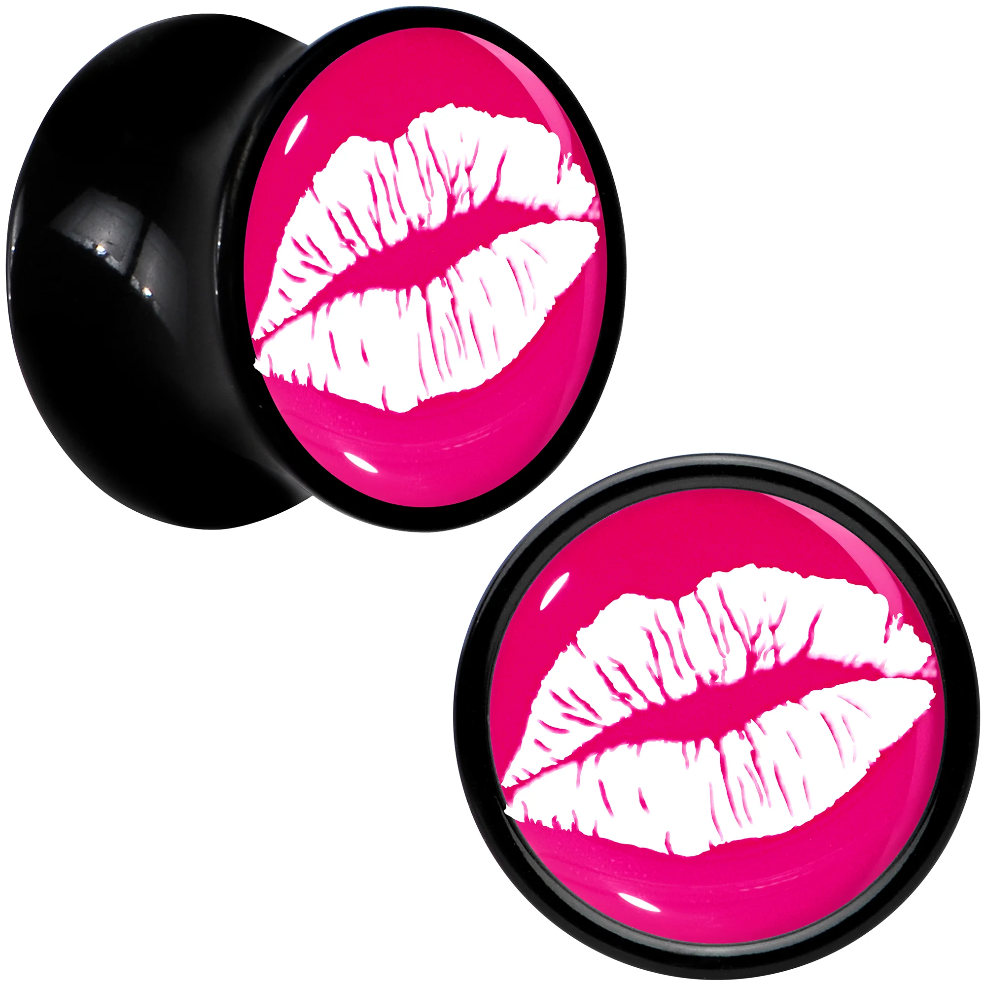 Black Acrylic Red Hot Lips Double Flare Plug Set by Onyx O - Image 6