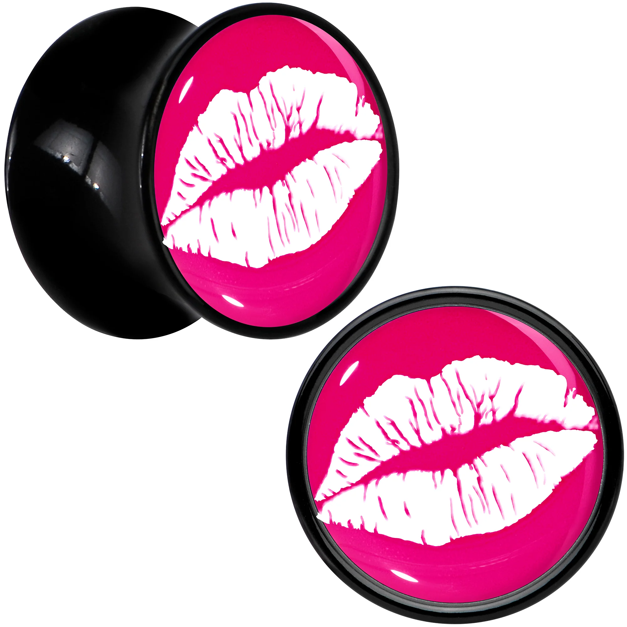 Black Acrylic Red Hot Lips Double Flare Plug Set by Onyx O - Image 8