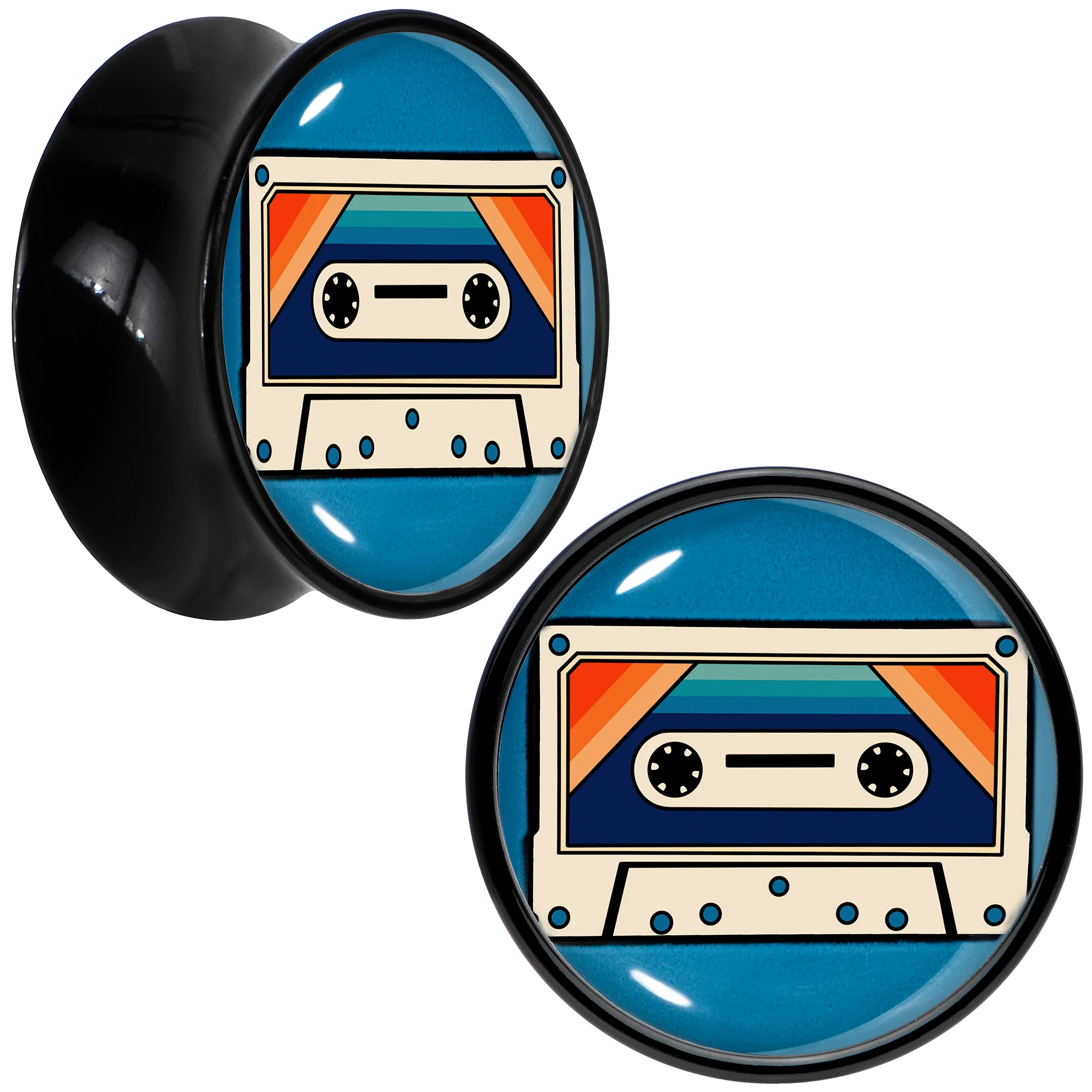 Black Acrylic Retro Cassette Double Flare Plug Set by Onyx O - Image 10