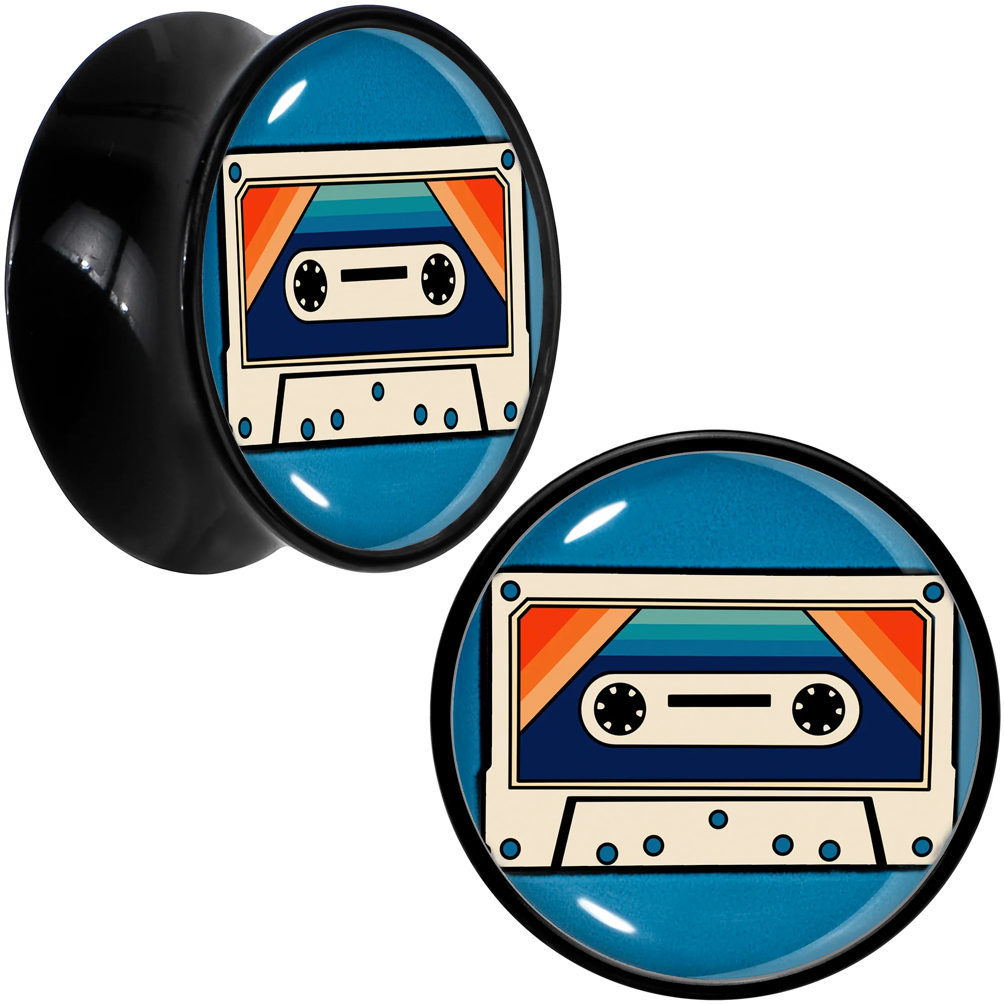 Black Acrylic Retro Cassette Double Flare Plug Set by Onyx O - Image 11