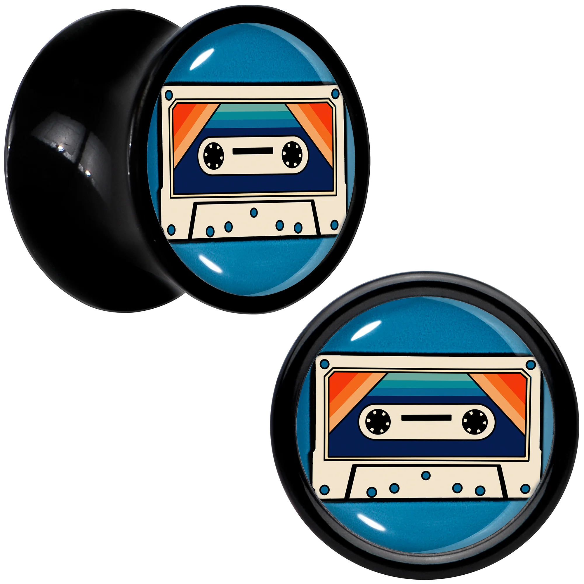 Black Acrylic Retro Cassette Double Flare Plug Set by Onyx O - Image 13