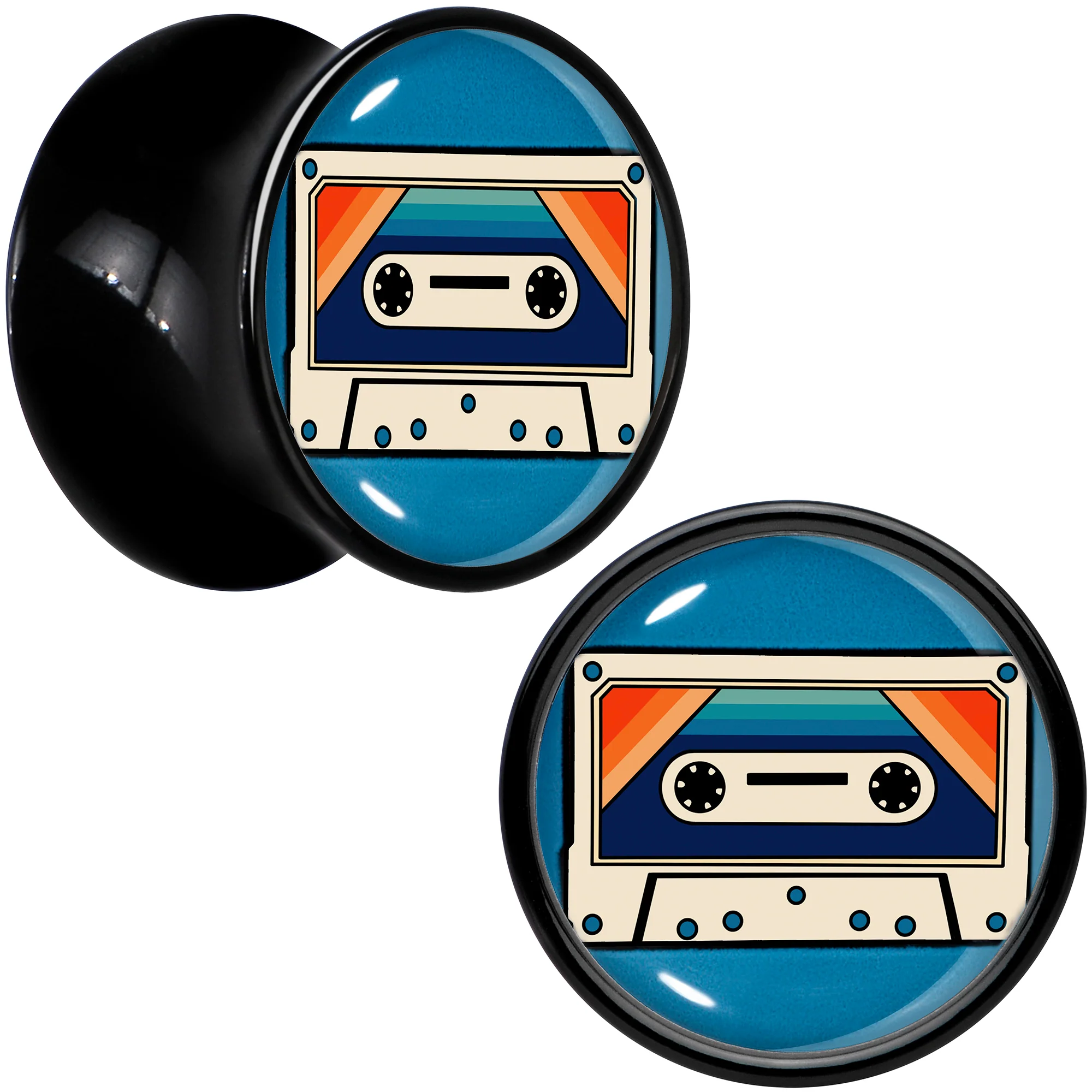 Black Acrylic Retro Cassette Double Flare Plug Set by Onyx O - Image 2