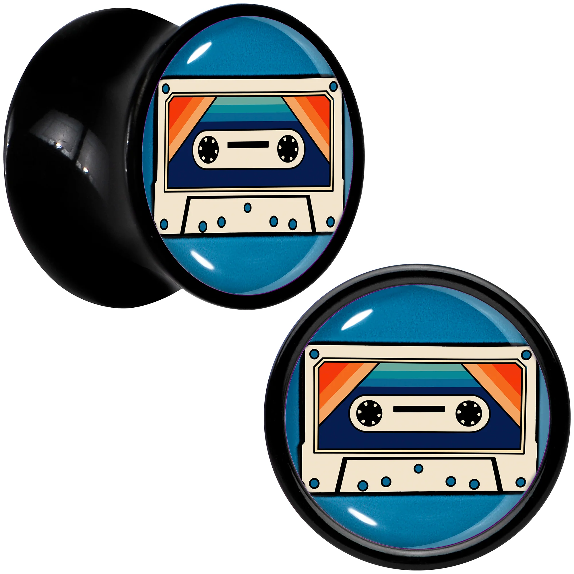 Black Acrylic Retro Cassette Double Flare Plug Set by Onyx O - Image 6