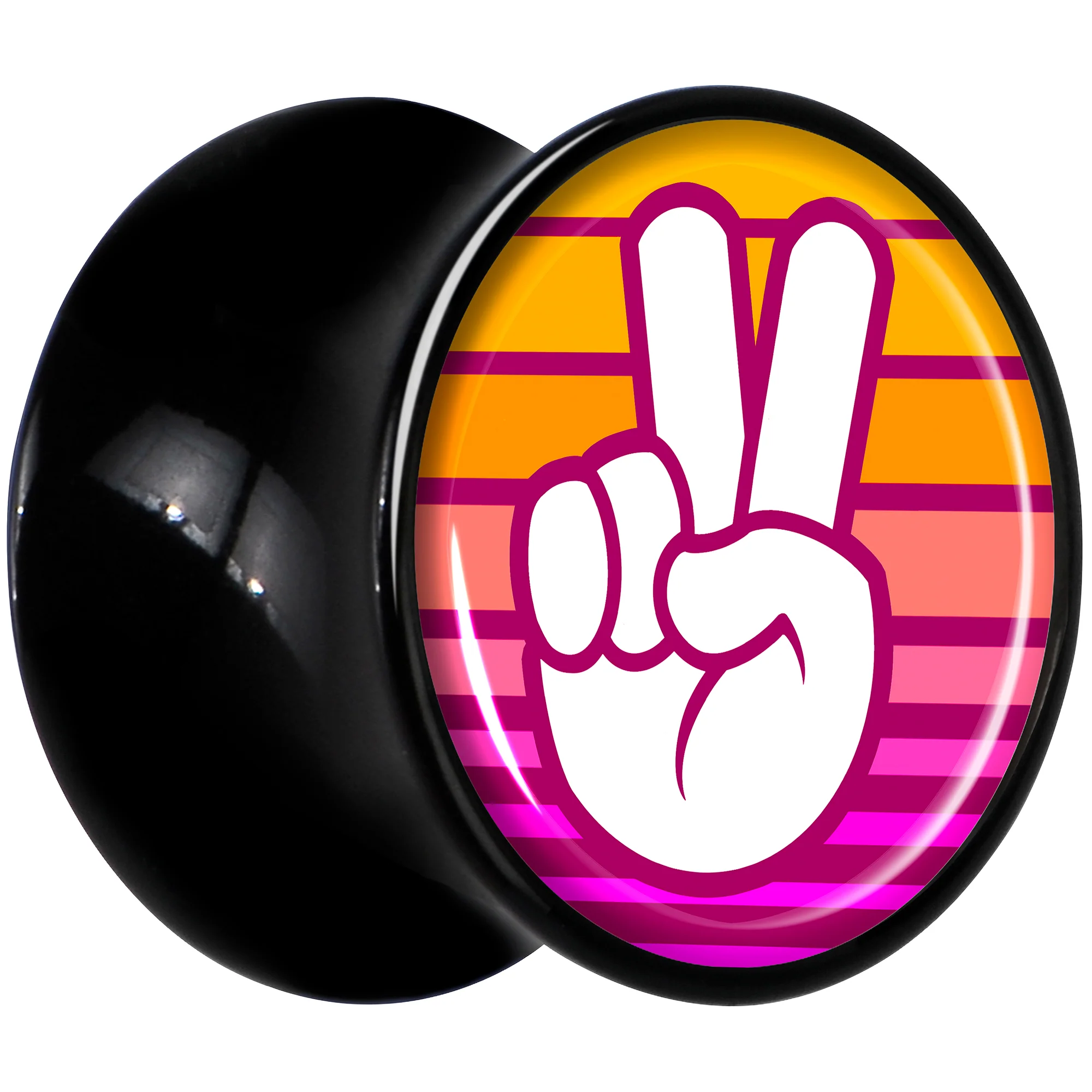 Black Acrylic Retro Peace Fingers Double Flare Plug Set by Onyx O - Image 3