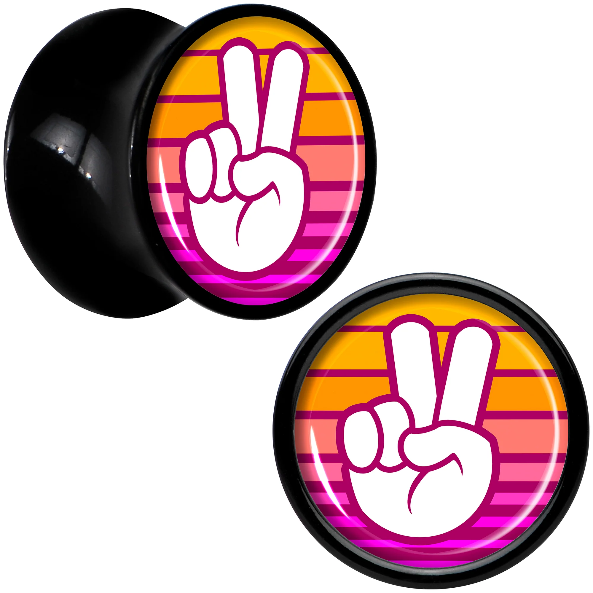 Black Acrylic Retro Peace Fingers Double Flare Plug Set by Onyx O - Image 6