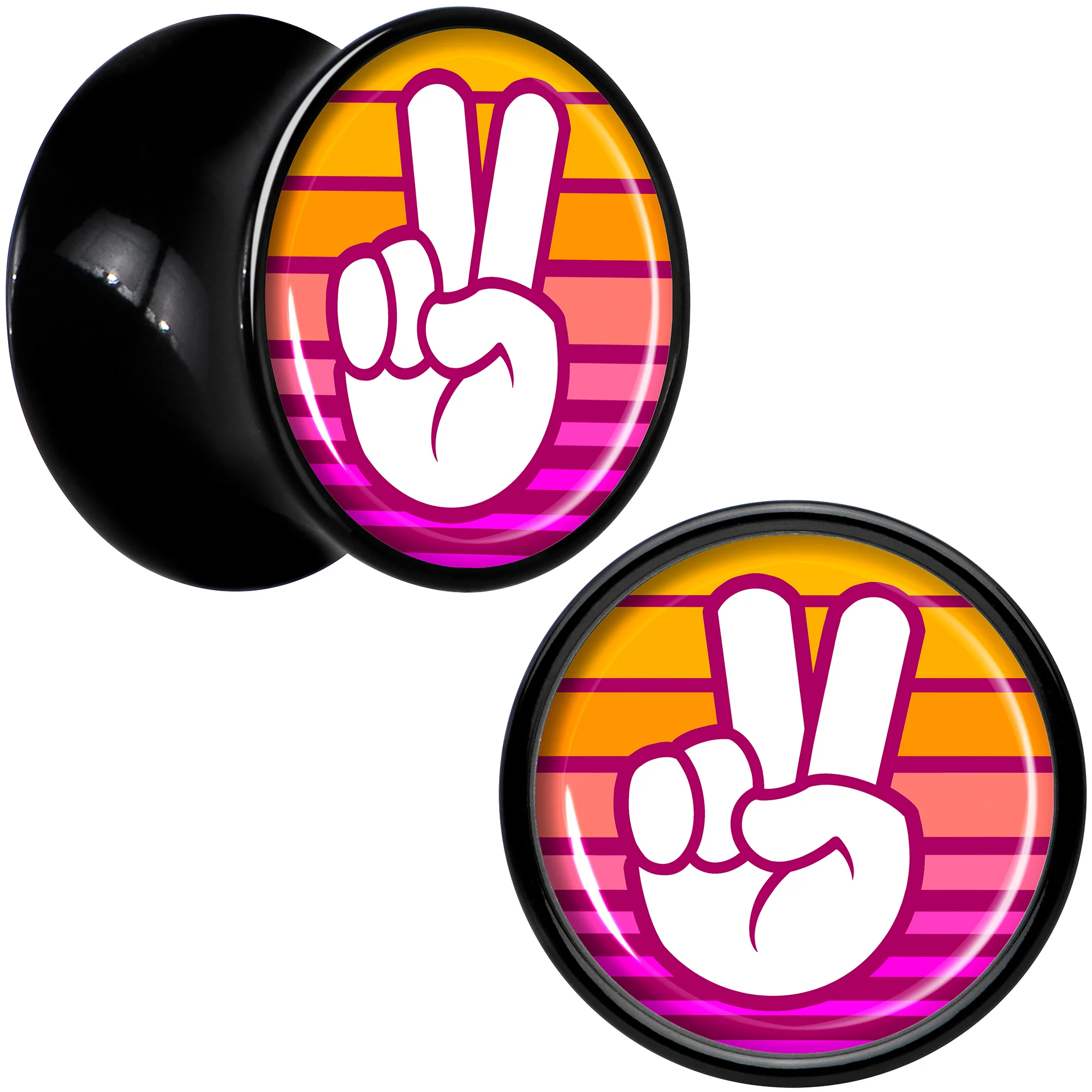 Black Acrylic Retro Peace Fingers Double Flare Plug Set by Onyx O - Image 7
