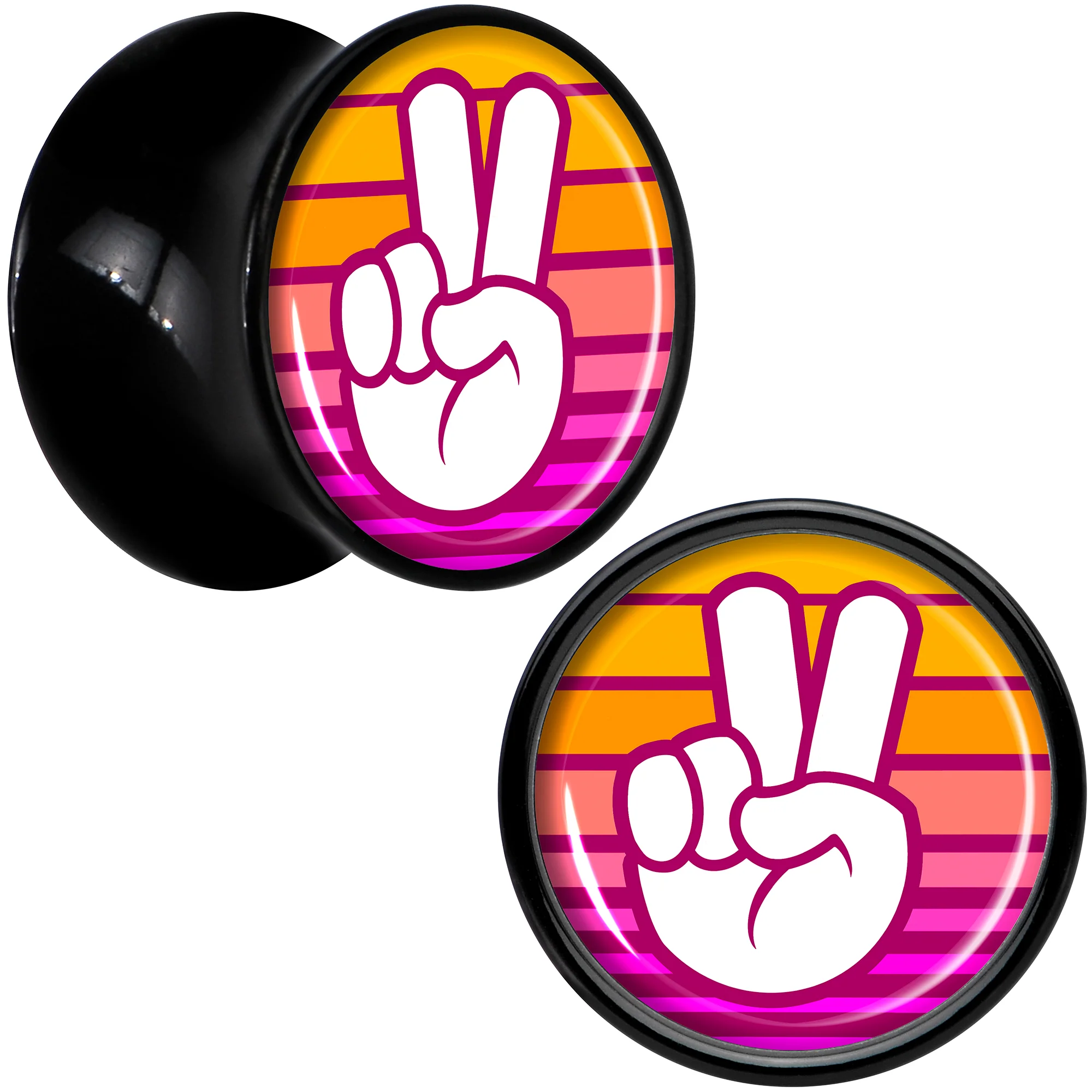 Black Acrylic Retro Peace Fingers Double Flare Plug Set by Onyx O - Image 8