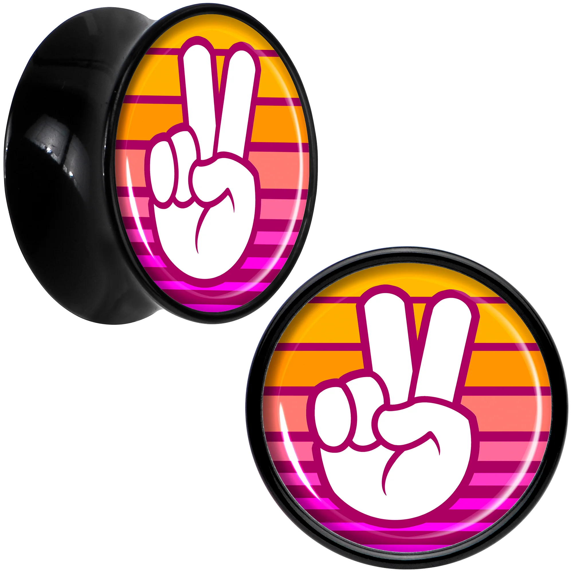 Black Acrylic Retro Peace Fingers Double Flare Plug Set by Onyx O - Image 9