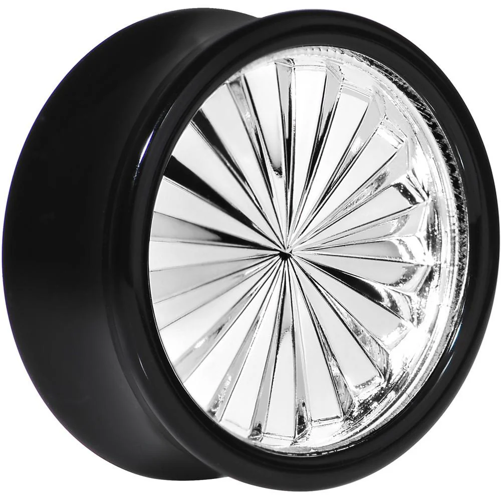 Black Acrylic Silver Flashy Tire Rim Saddle Plug 2G to 20mm - Image 9