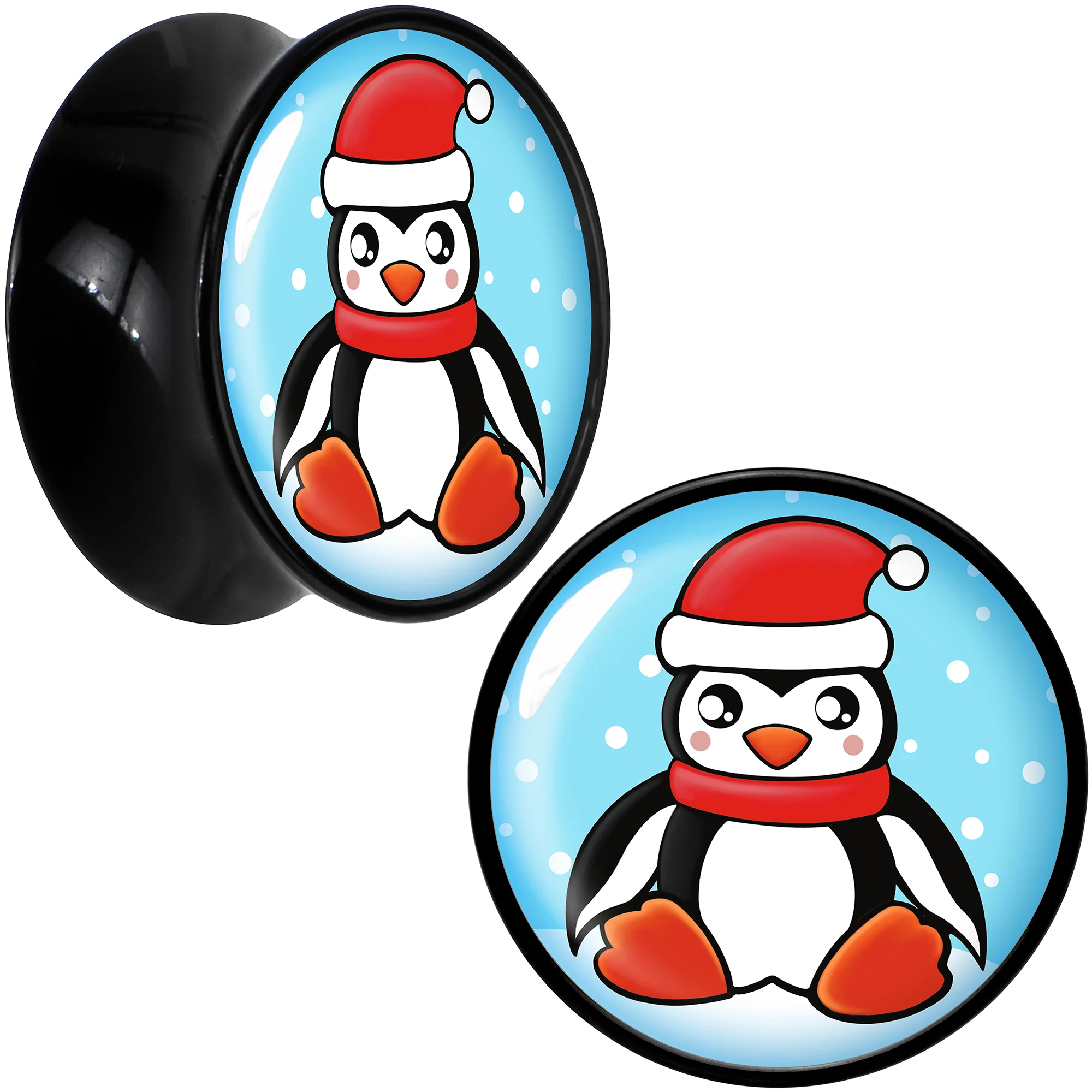 Black Acrylic Snowfall Holiday Penguin Double Flare Plug Set by Onyx O - Image 11