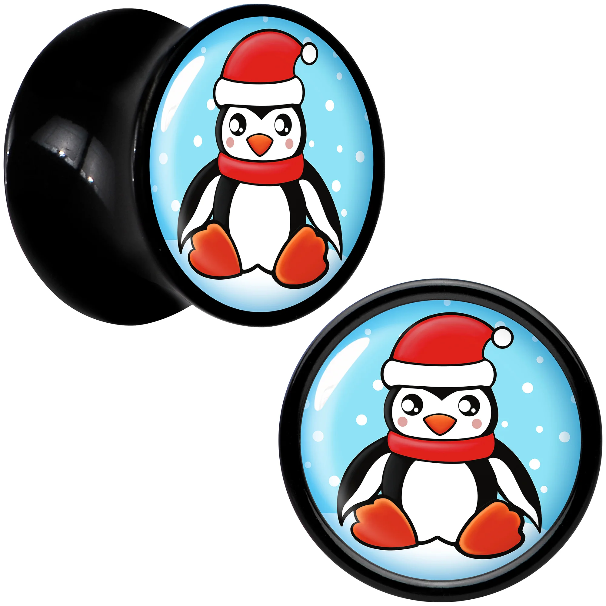 Black Acrylic Snowfall Holiday Penguin Double Flare Plug Set by Onyx O - Image 6