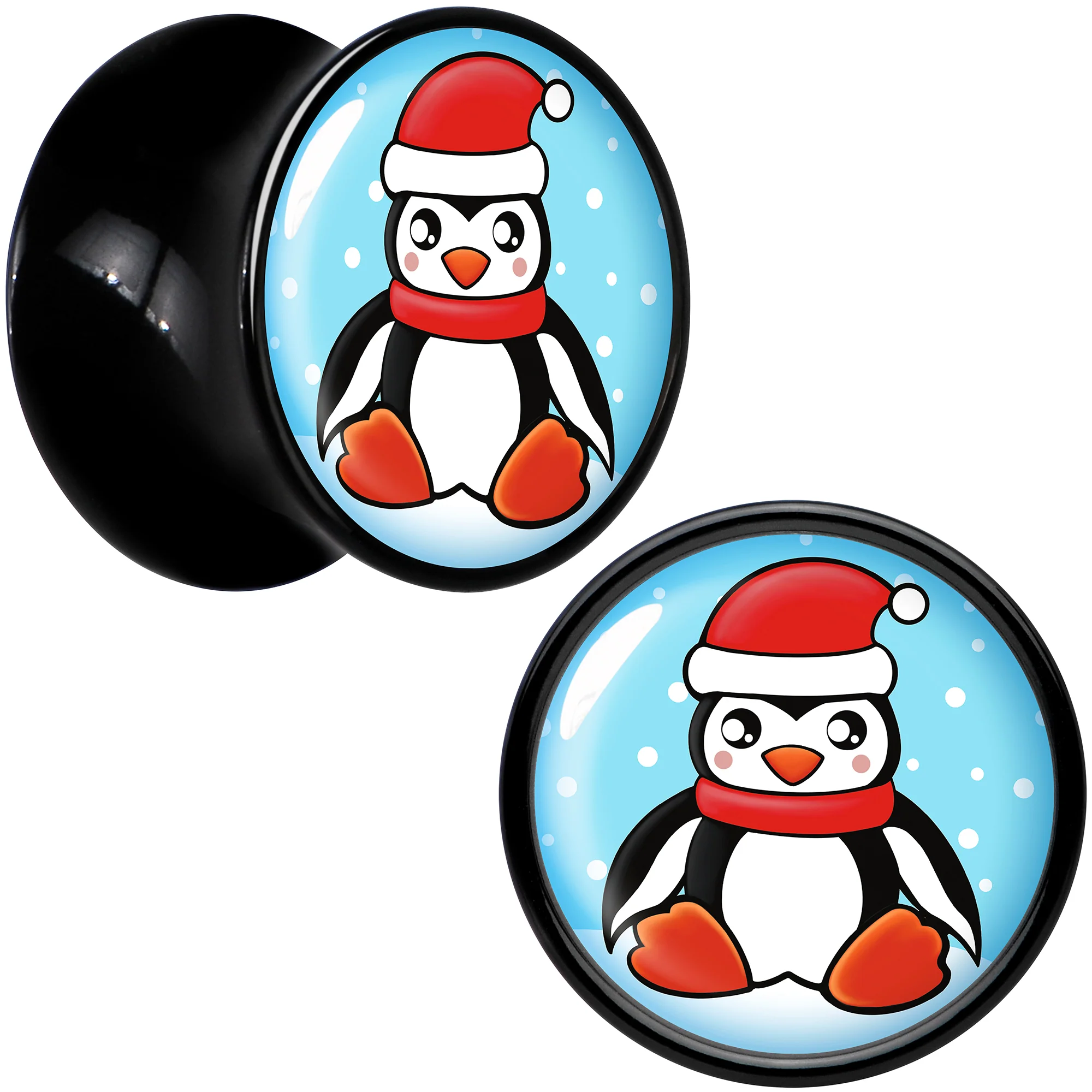 Black Acrylic Snowfall Holiday Penguin Double Flare Plug Set by Onyx O - Image 7