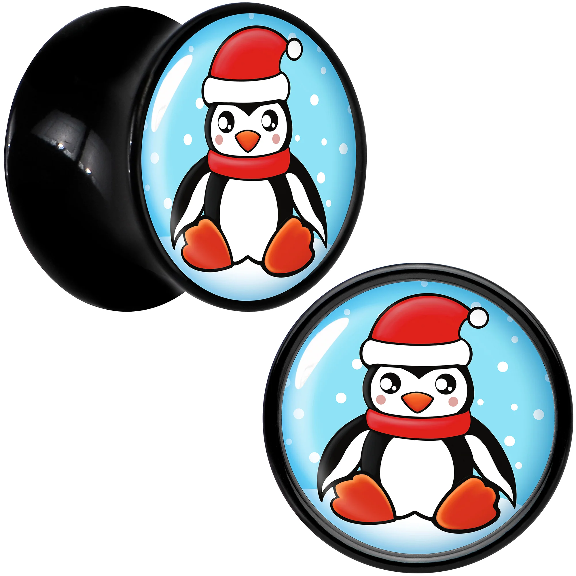 Black Acrylic Snowfall Holiday Penguin Double Flare Plug Set by Onyx O - Image 8