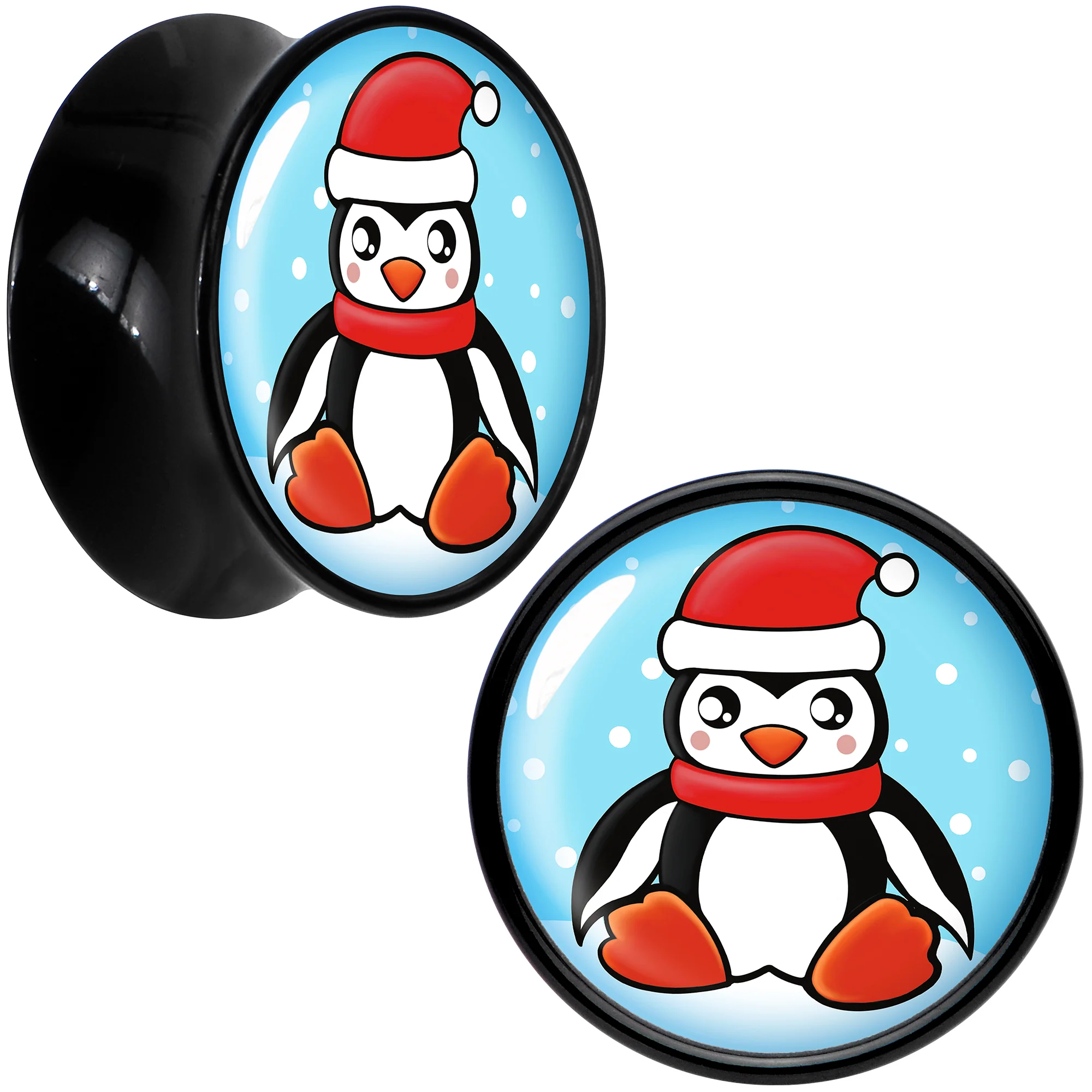 Black Acrylic Snowfall Holiday Penguin Double Flare Plug Set by Onyx O - Image 9