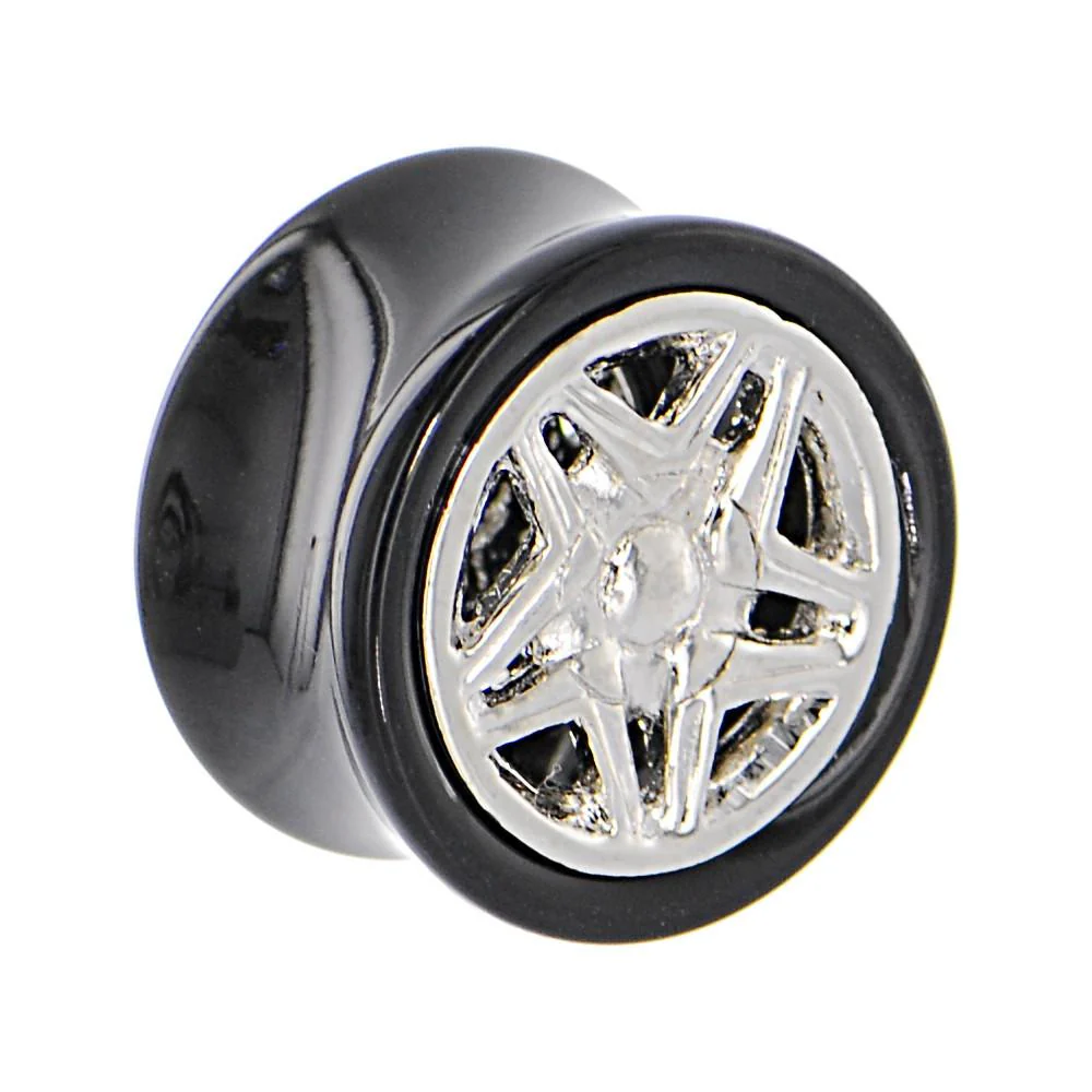 Black Acrylic STAR WHEEL FRAME Saddle Plug 00G to 20mm - Image 3