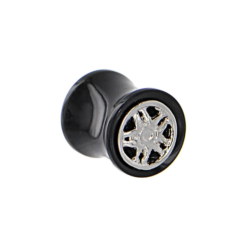 Black Acrylic STAR WHEEL FRAME Saddle Plug 00G to 20mm - Image 4