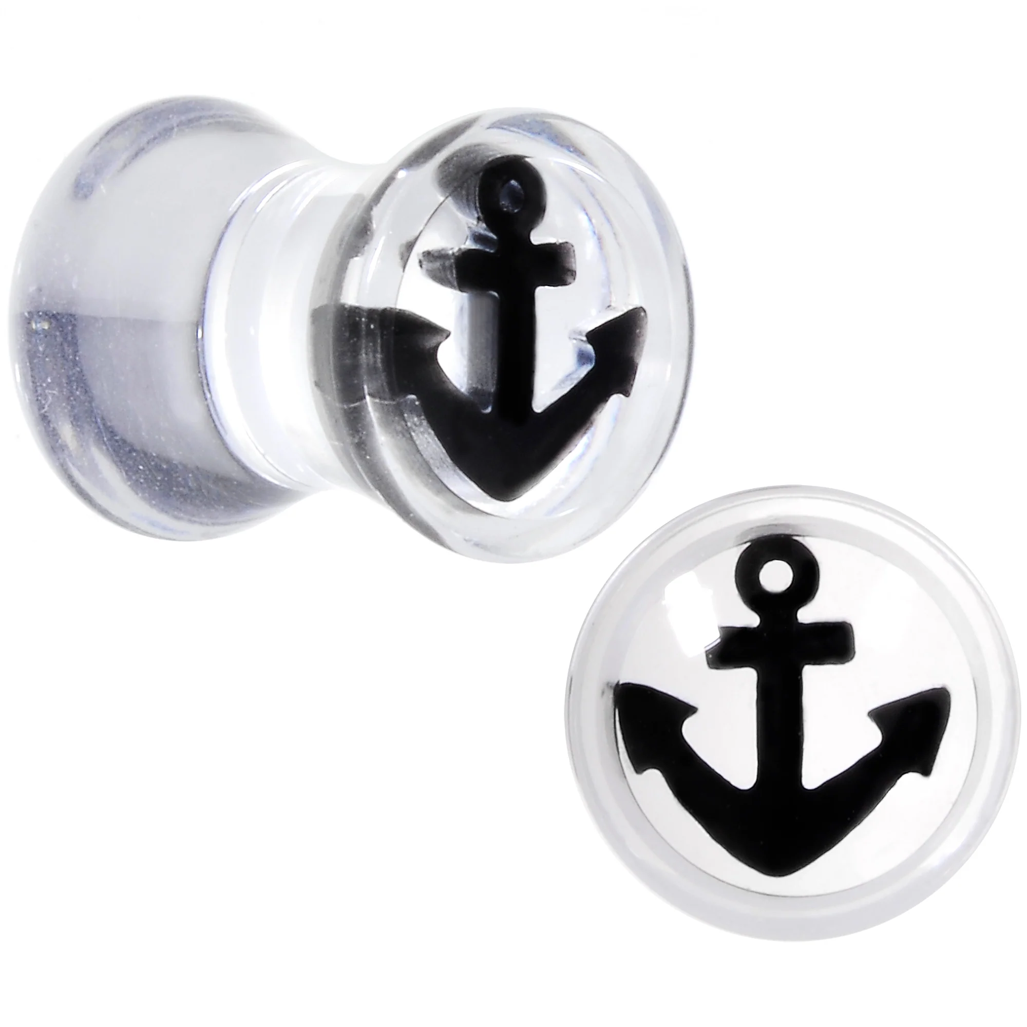 Clear Acrylic Black Anchor Saddle Plug Set 6mm to 20mm - Image 4