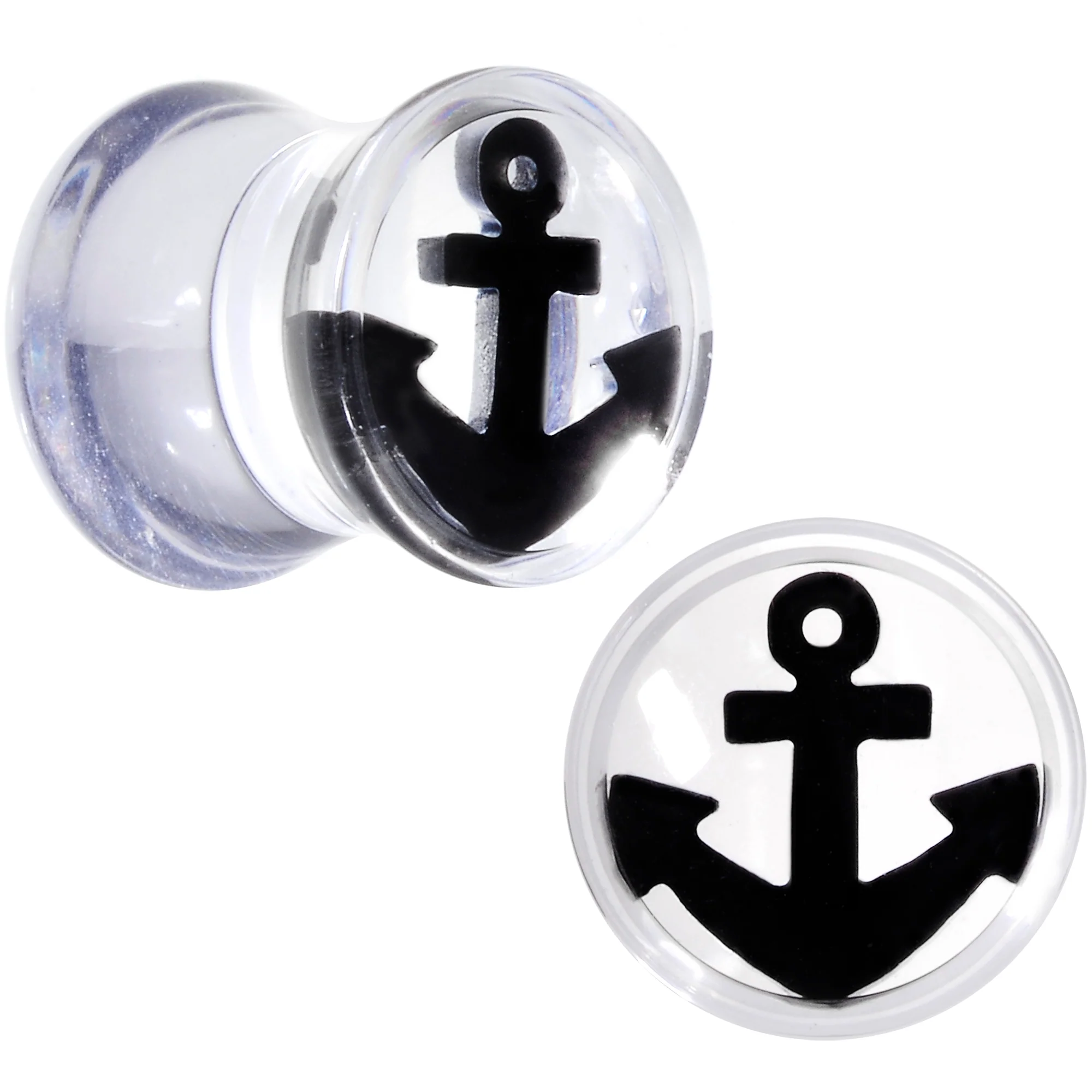 Clear Acrylic Black Anchor Saddle Plug Set 6mm to 20mm - Image 5