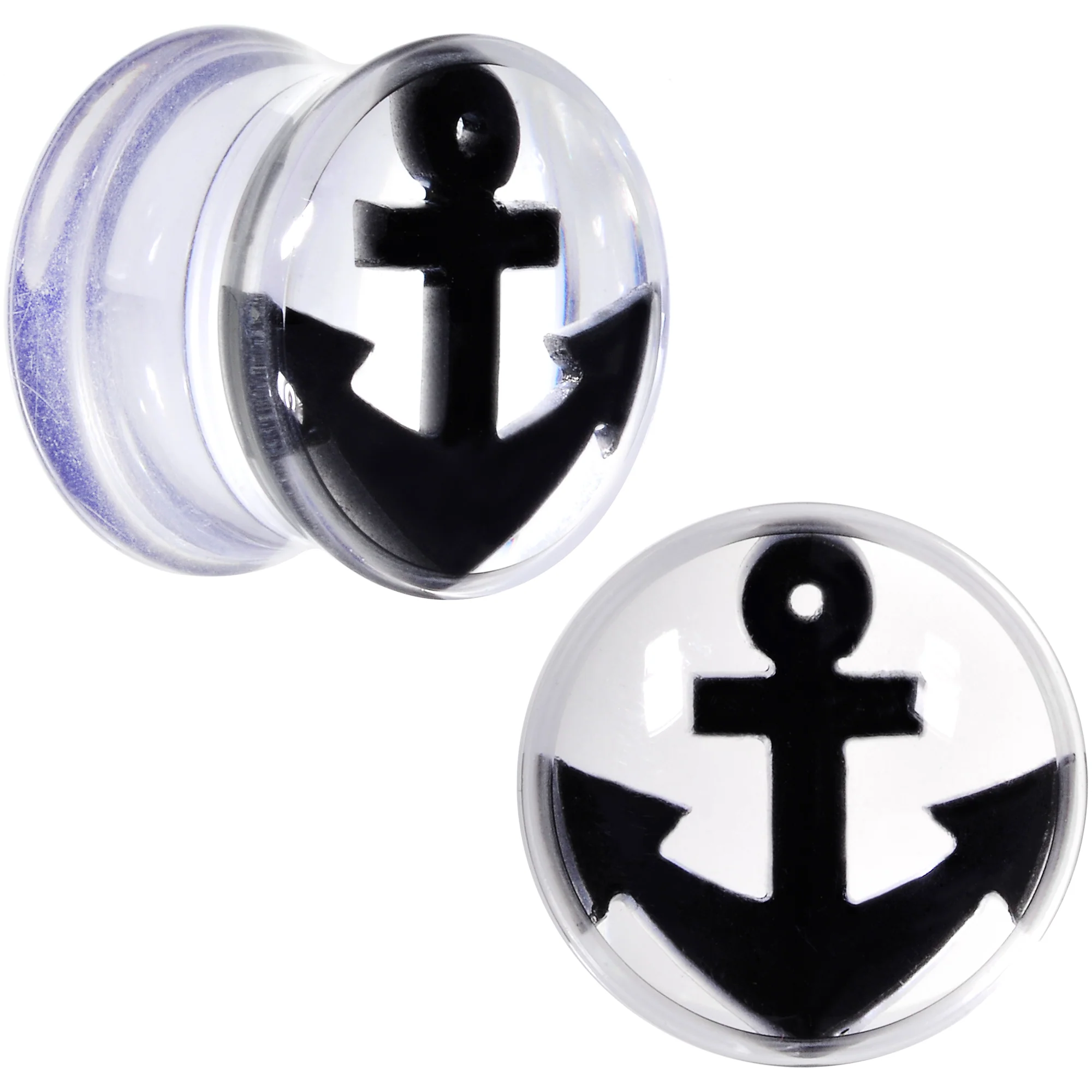 Clear Acrylic Black Anchor Saddle Plug Set 6mm to 20mm - Image 7