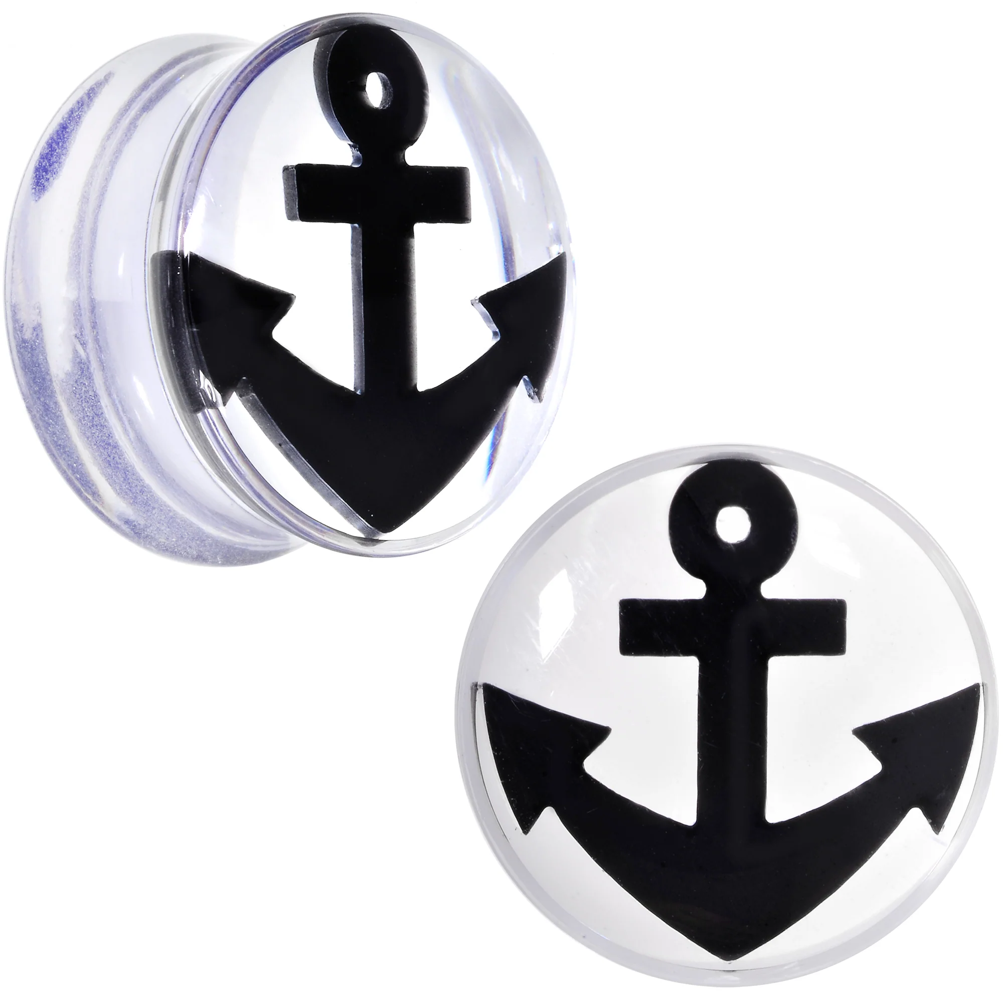 Clear Acrylic Black Anchor Saddle Plug Set 6mm to 20mm - Image 9