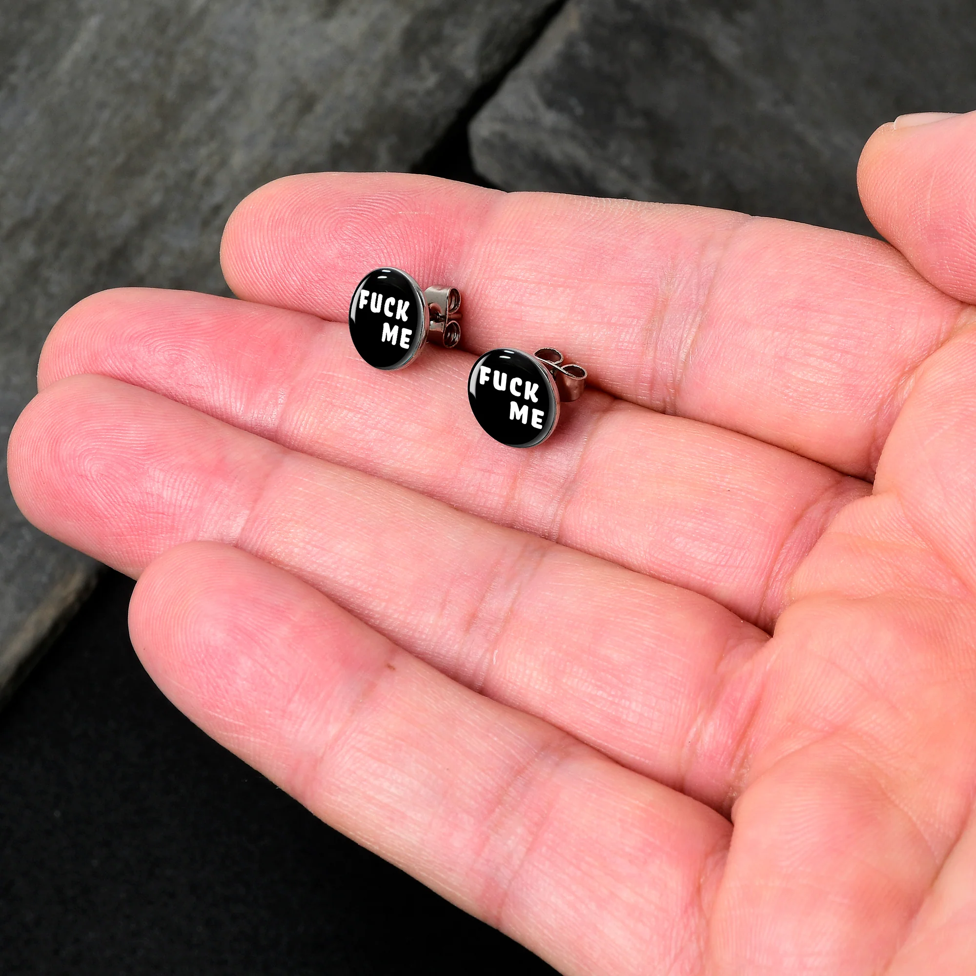 Black and White F*ck Me Stud Earrings - Image 2