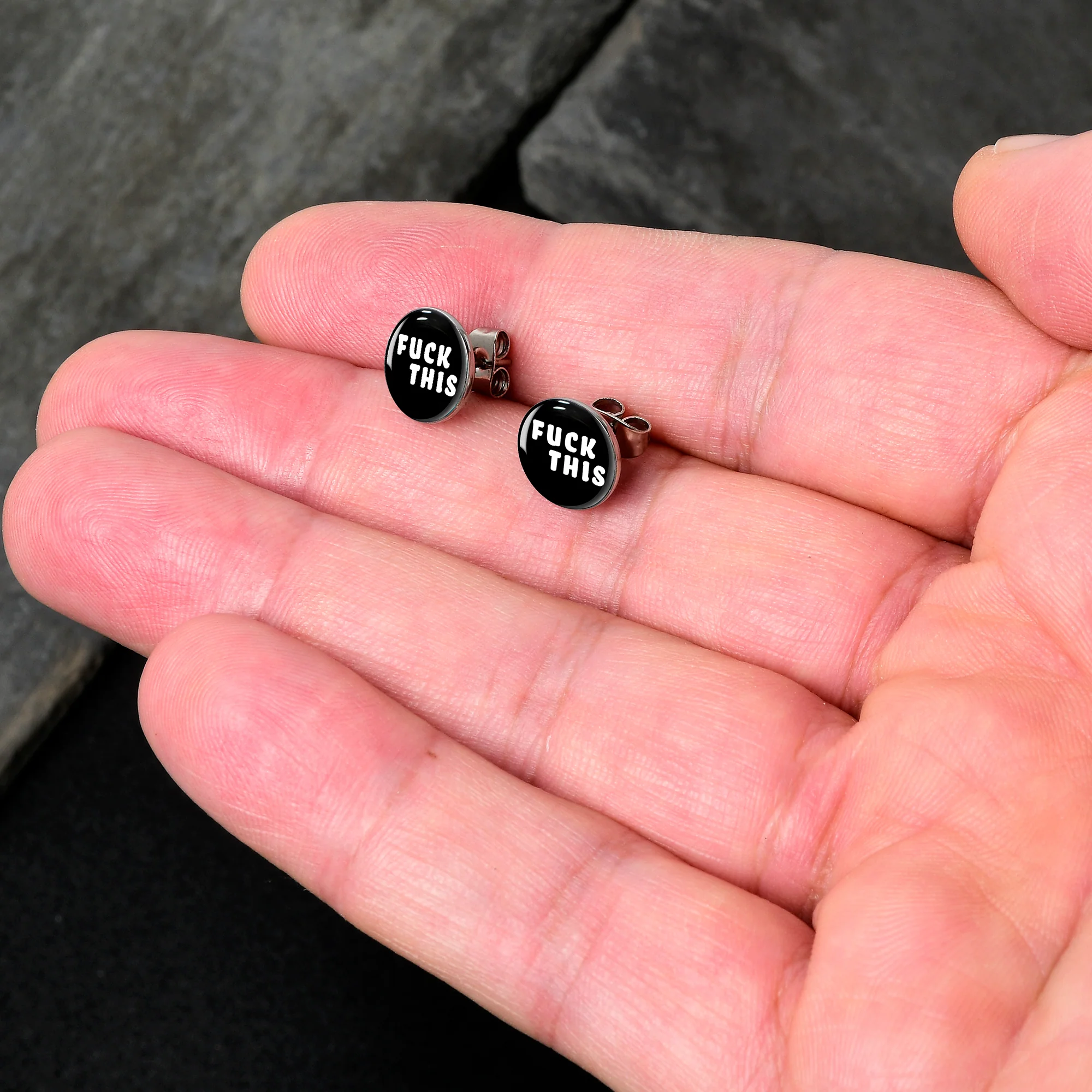 Black and White F*ck This Stud Earrings - Image 2