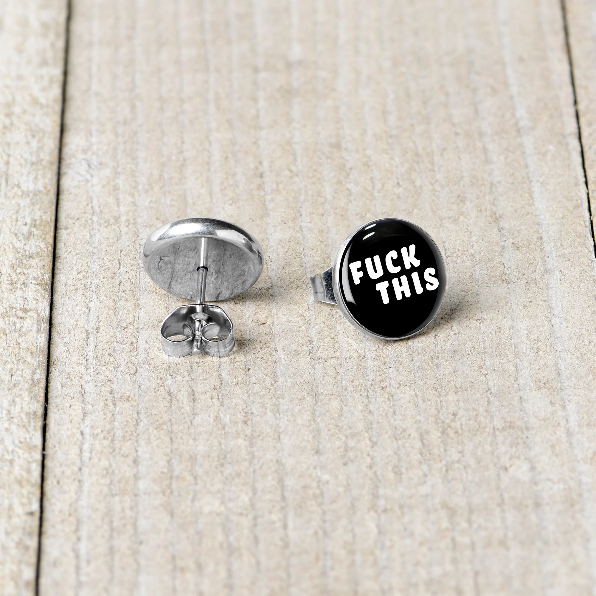 Black and White F*ck This Stud Earrings - Image 5