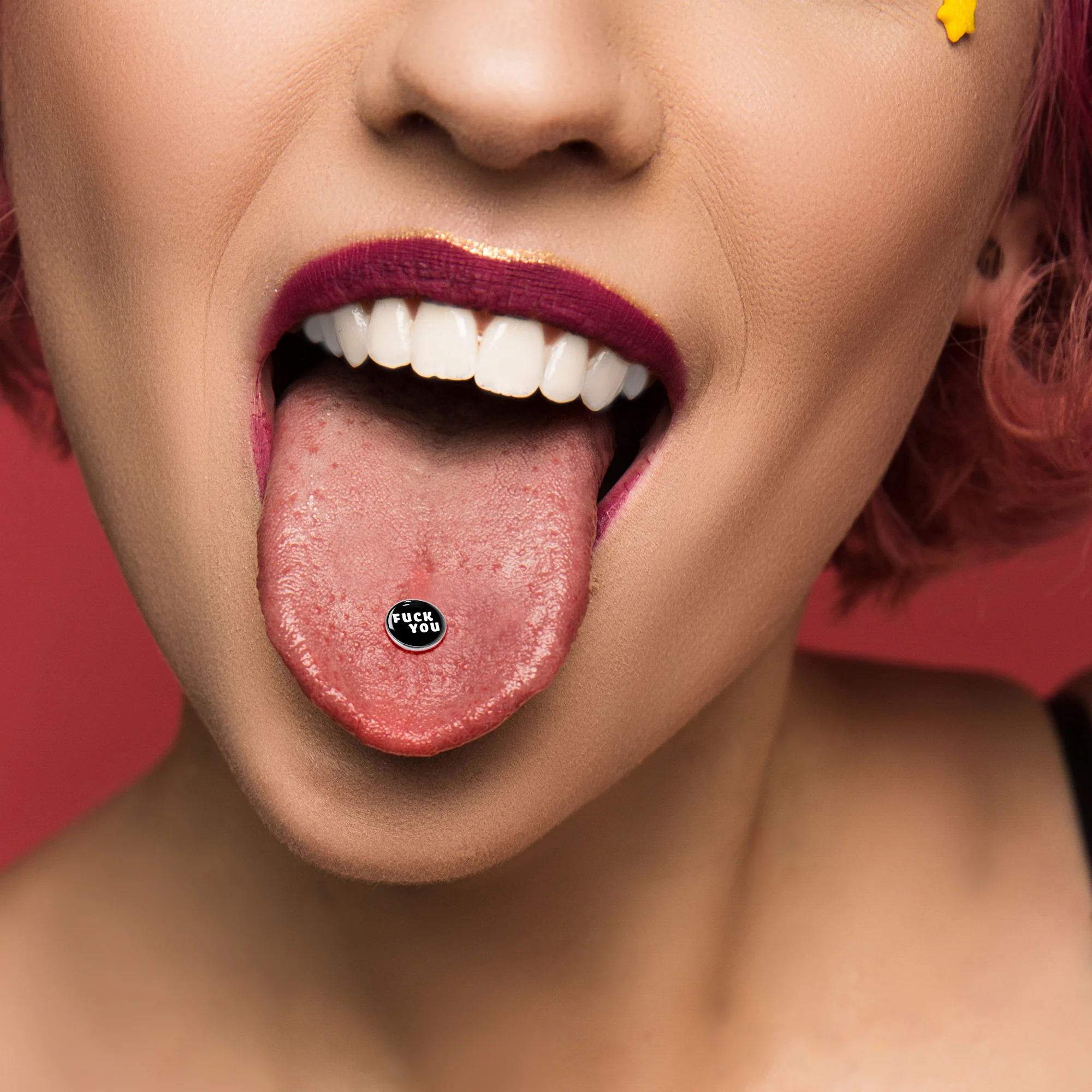 Black and White F*ck You Barbell Tongue Ring - Image 6