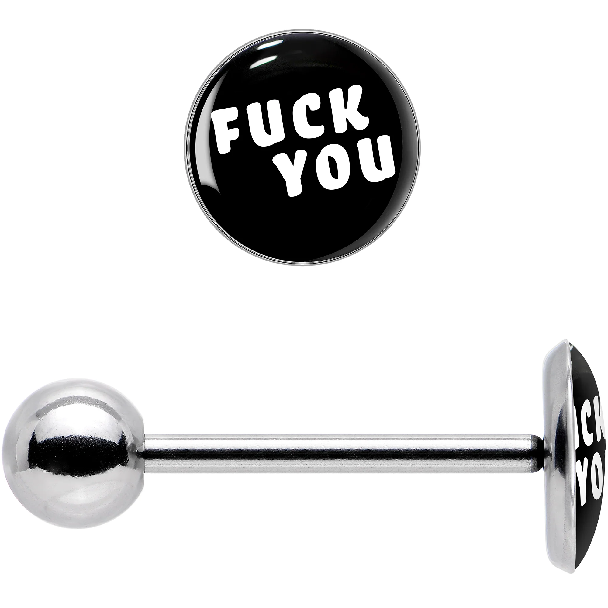 Black and White F*ck You Barbell Tongue Ring - Image 8