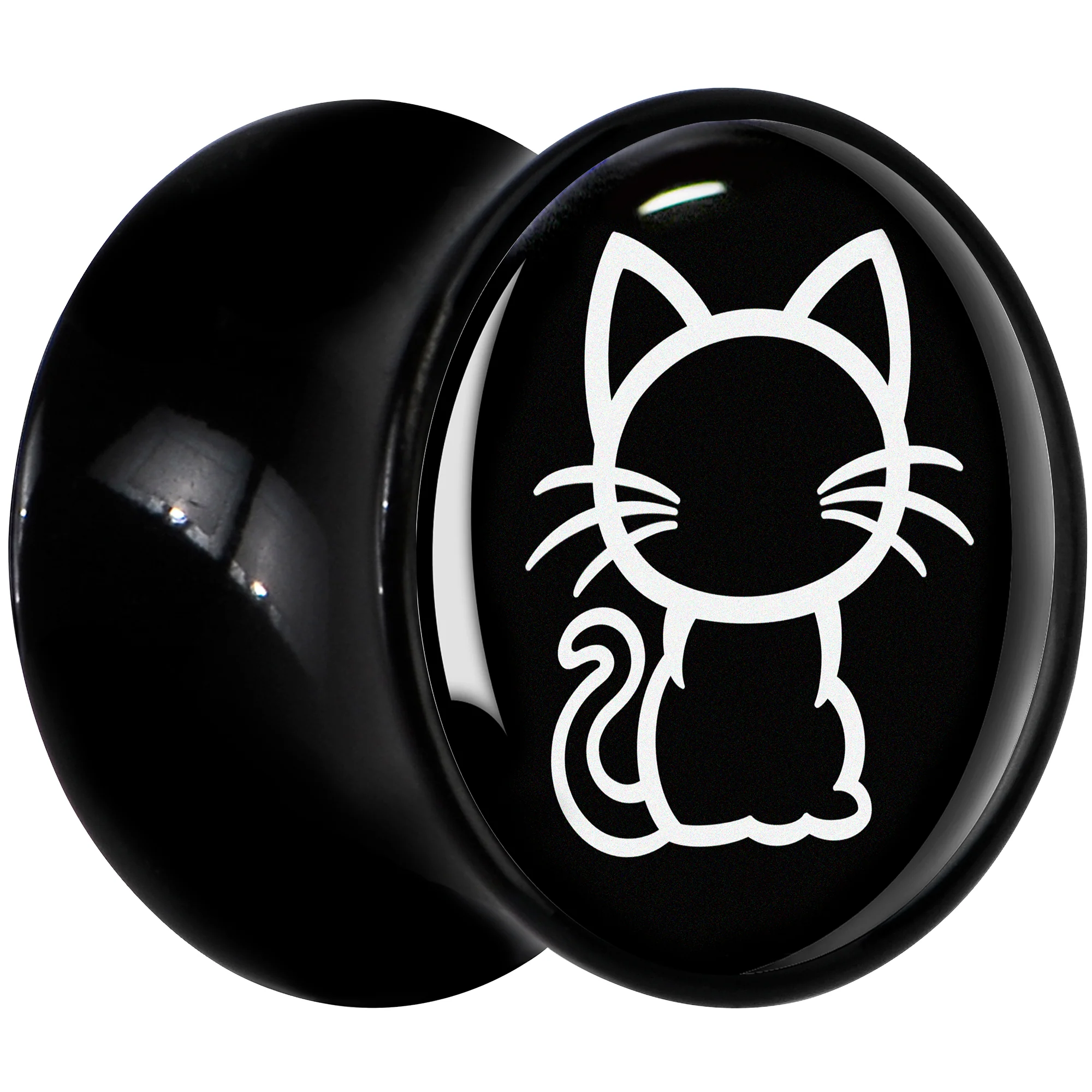 Black and White Kitty Cat Black Acrylic Saddle Plug Set 8mm to 20mm by Onyx O - Image 3