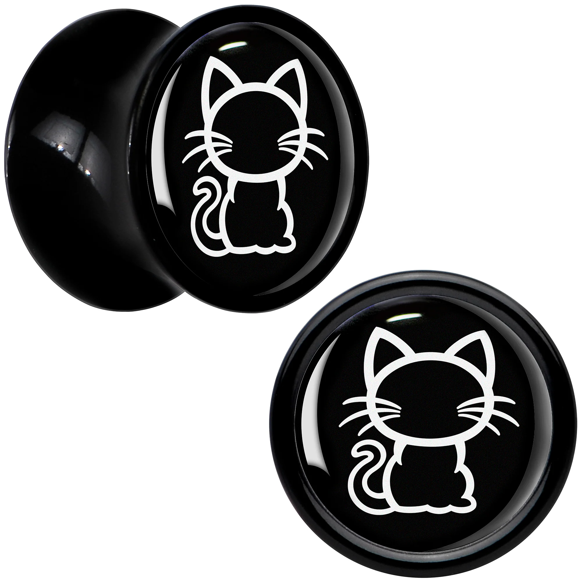Black and White Kitty Cat Black Acrylic Saddle Plug Set 8mm to 20mm by Onyx O - Image 6