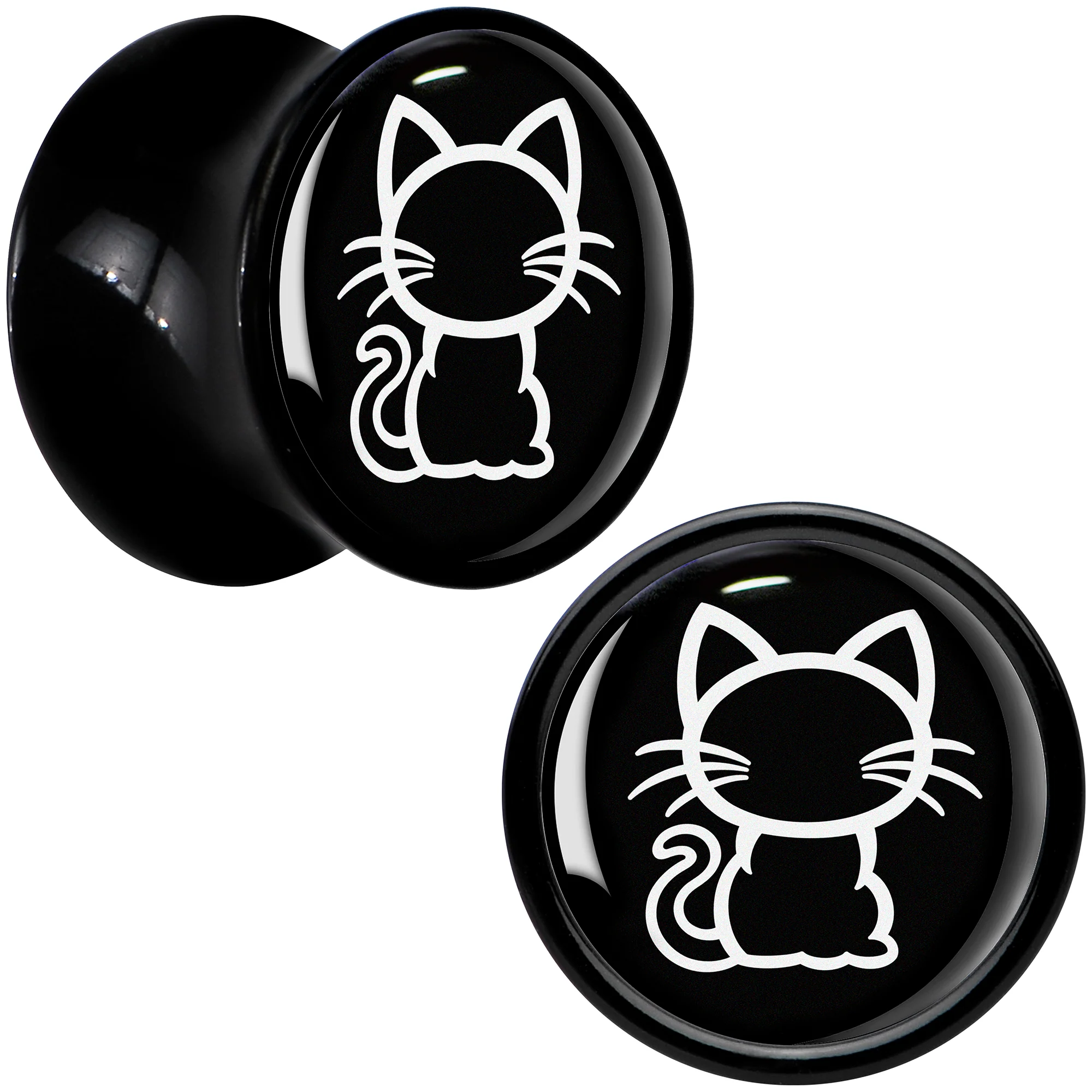 Black and White Kitty Cat Black Acrylic Saddle Plug Set 8mm to 20mm by Onyx O - Image 7