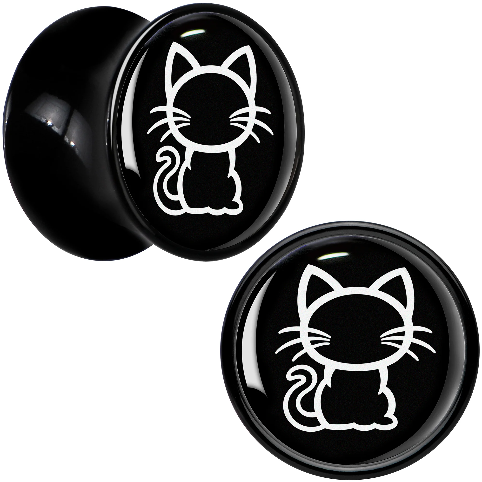 Black and White Kitty Cat Black Acrylic Saddle Plug Set 8mm to 20mm by Onyx O - Image 8