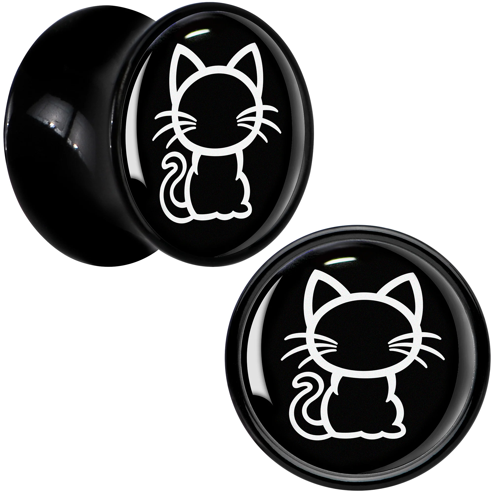 Black and White Kitty Cat Black Acrylic Saddle Plug Set 8mm to 20mm by Onyx O - Image 9