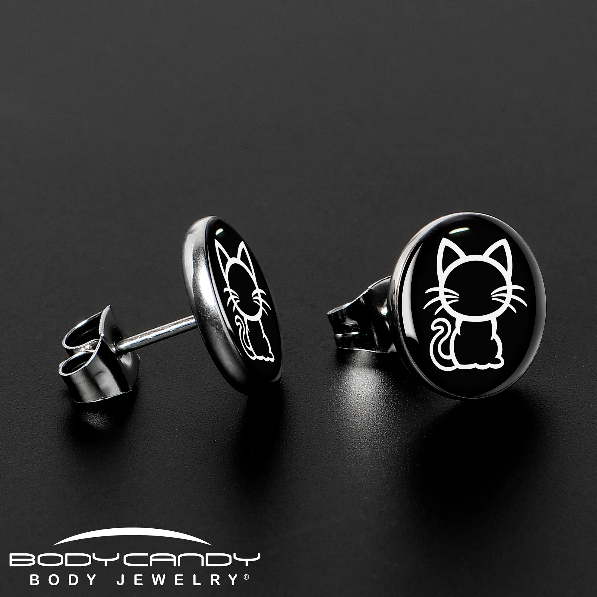 Black and White Kitty Cat Stud Earrings by Onyx O - Image 3
