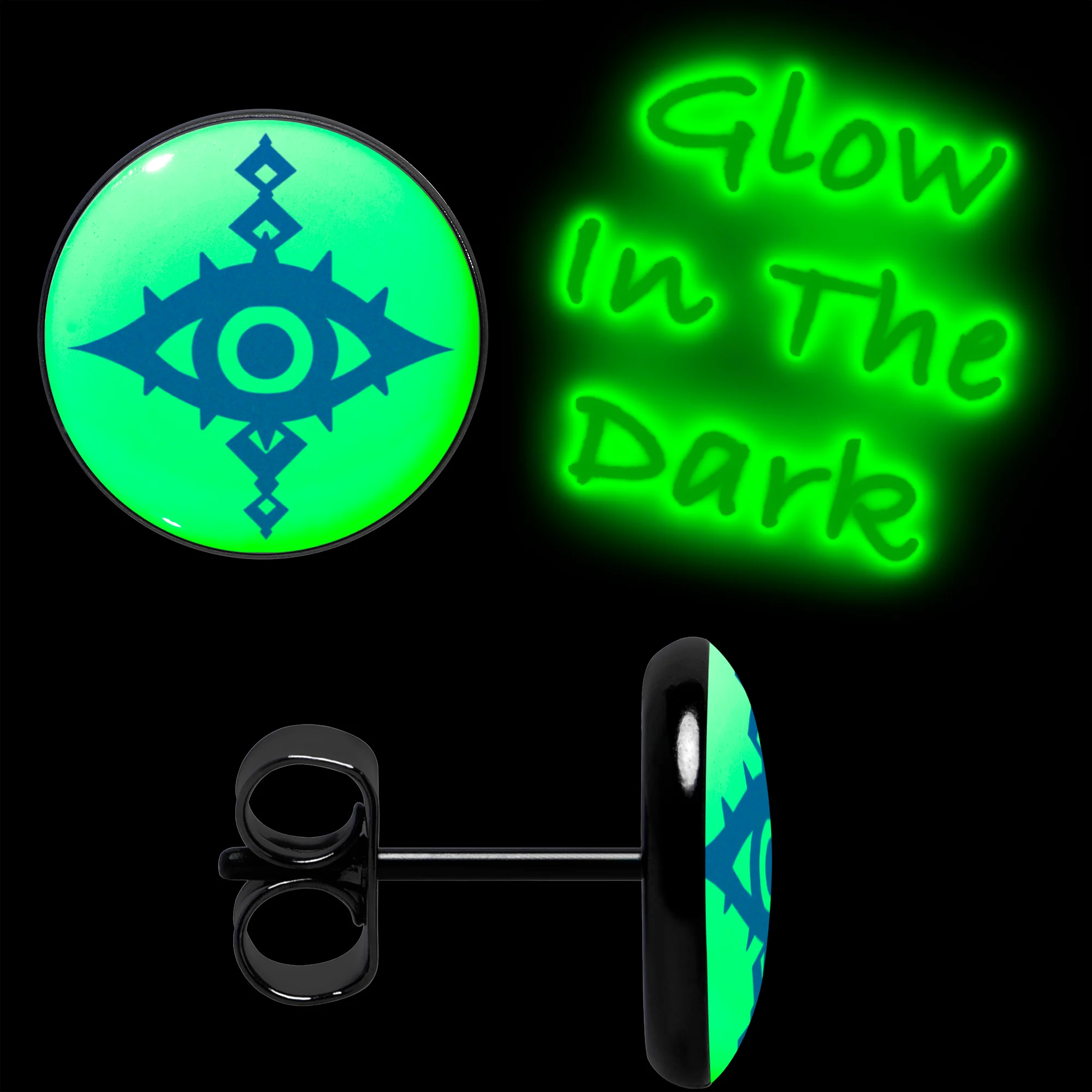 Black Anodized Evil Eye Glow in the Dark Stud Earrings by Onyx O - Image 3