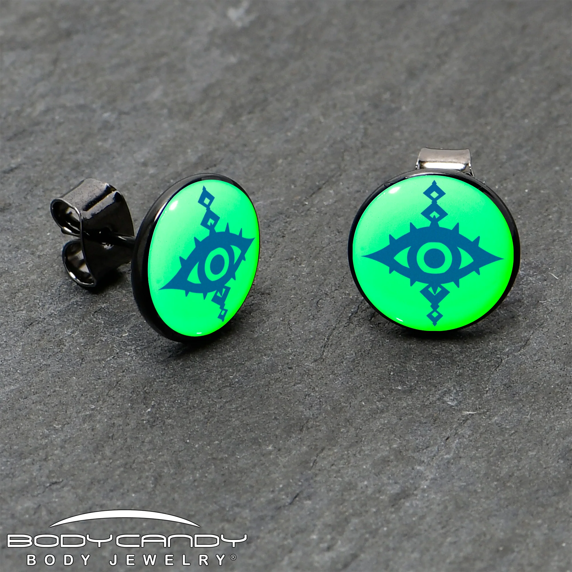 Black Anodized Evil Eye Glow in the Dark Stud Earrings by Onyx O - Image 4