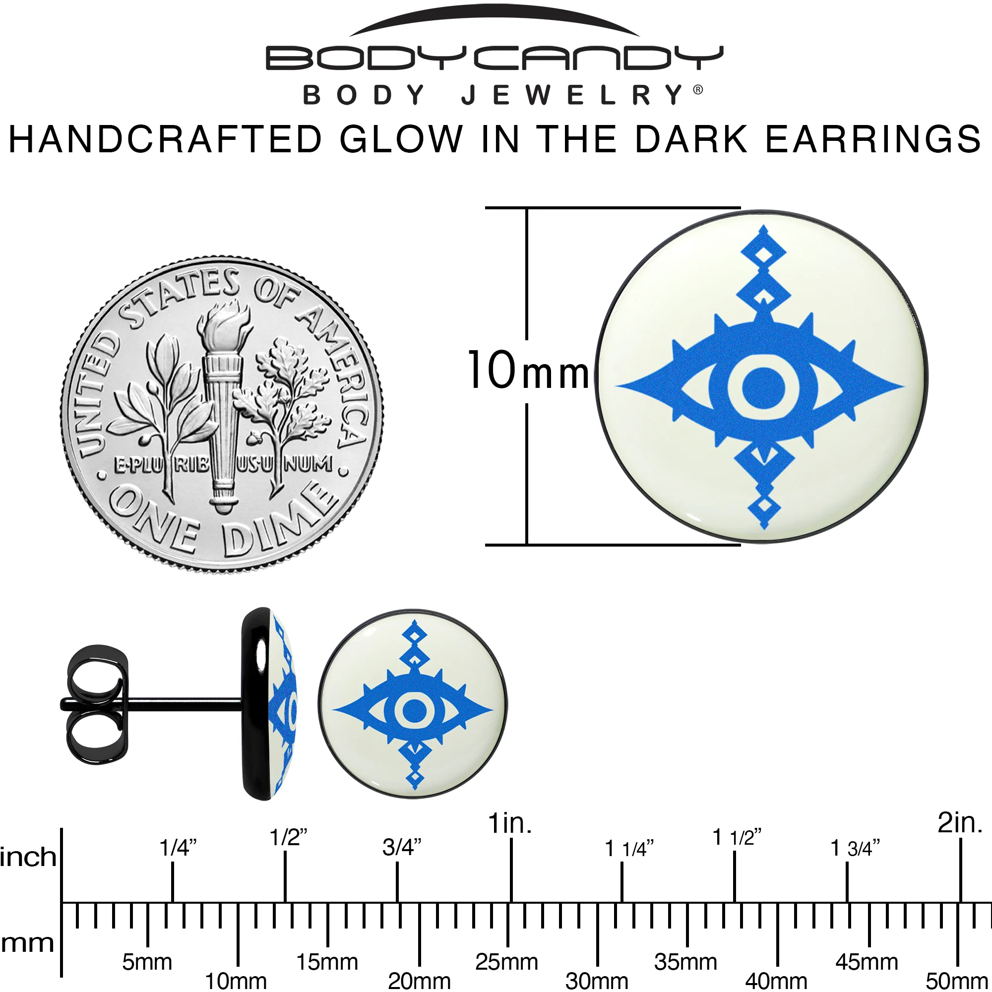 Black Anodized Evil Eye Glow in the Dark Stud Earrings by Onyx O - Image 6
