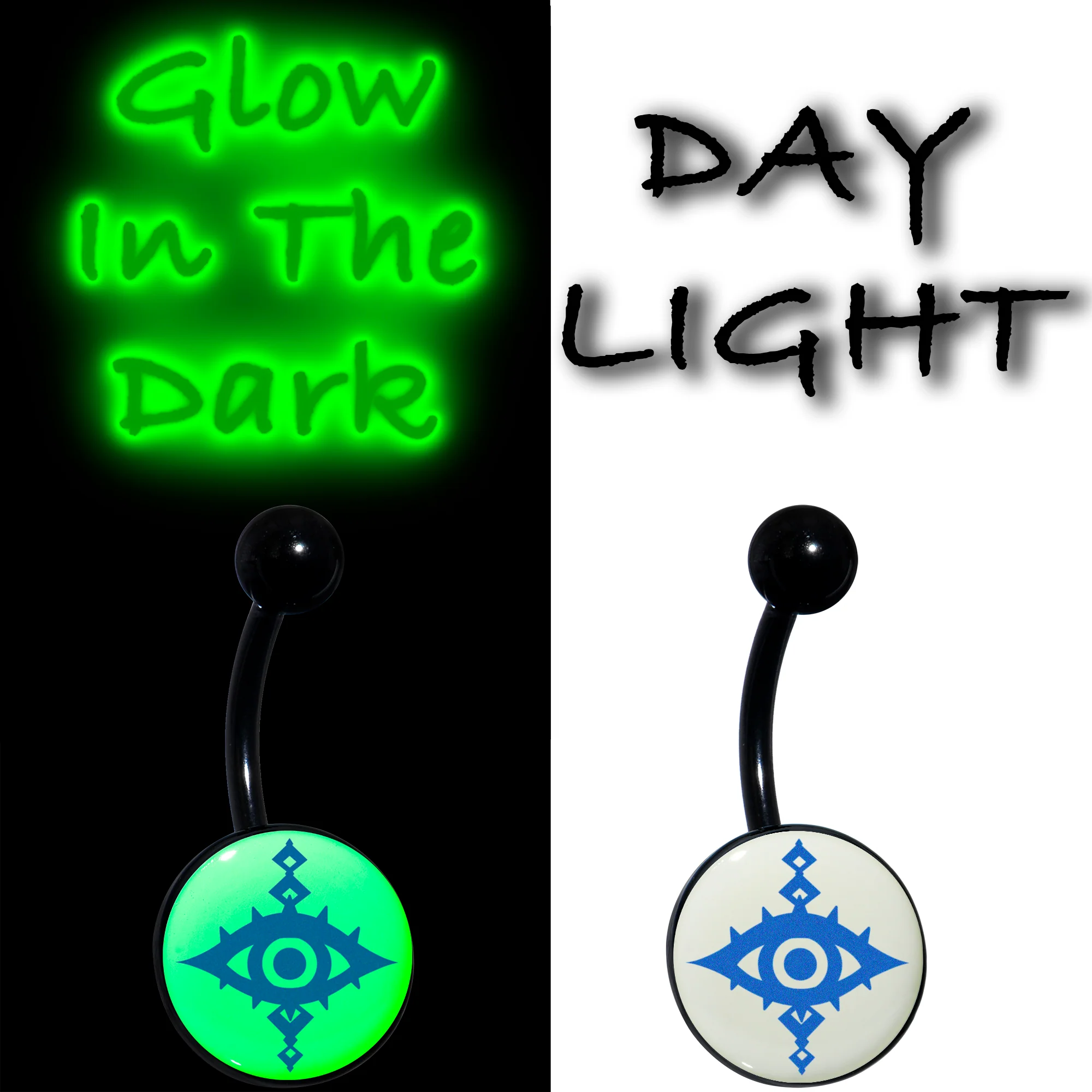 Black Anodized Glow in the Dark Evil Eye Belly Ring by Onyx O - Image 2