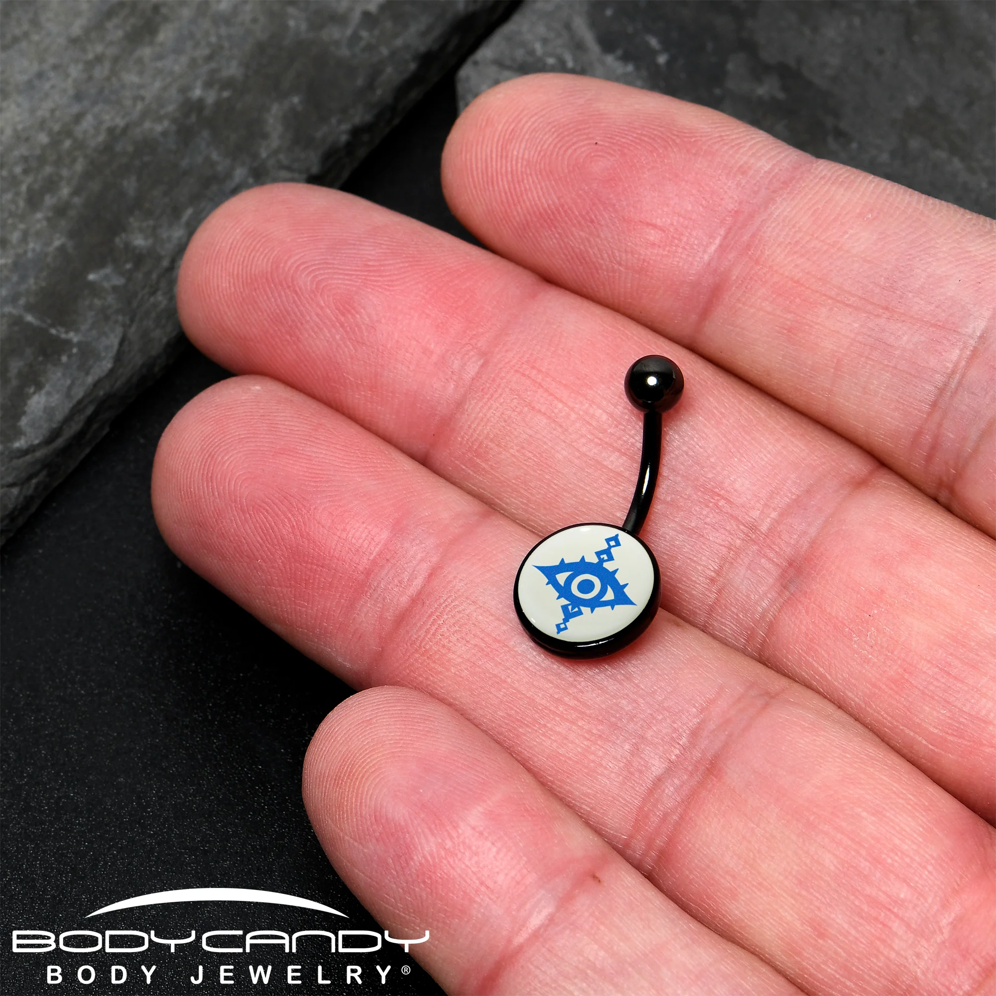 Black Anodized Glow in the Dark Evil Eye Belly Ring by Onyx O - Image 3