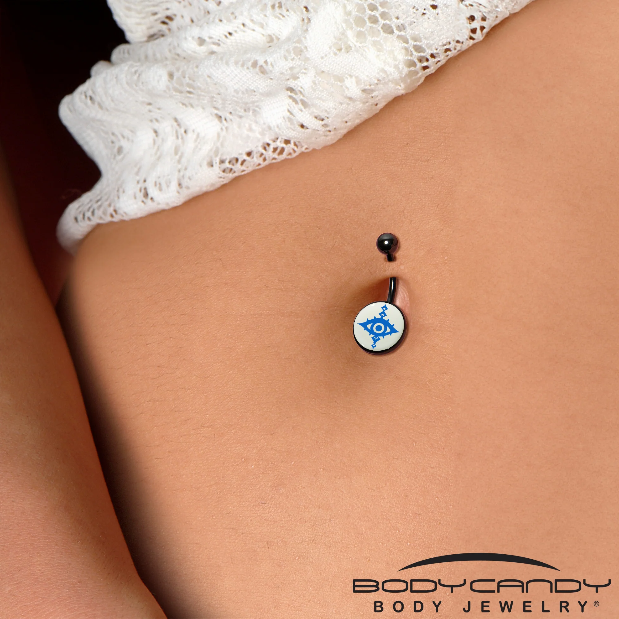 Black Anodized Glow in the Dark Evil Eye Belly Ring by Onyx O - Image 4