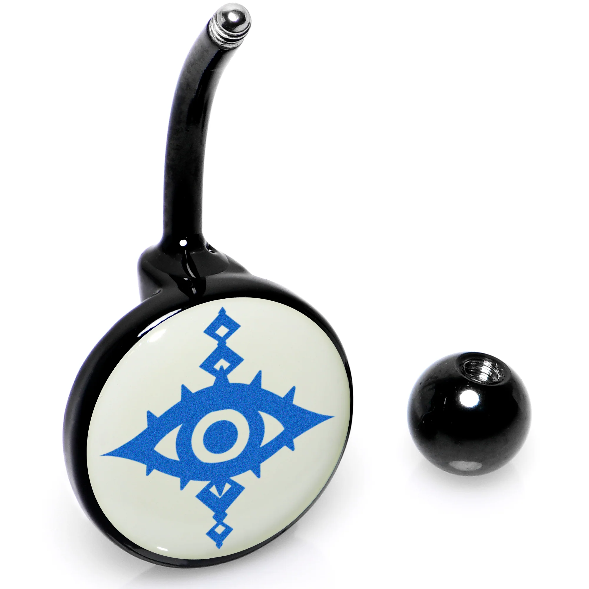 Black Anodized Glow in the Dark Evil Eye Belly Ring by Onyx O - Image 5