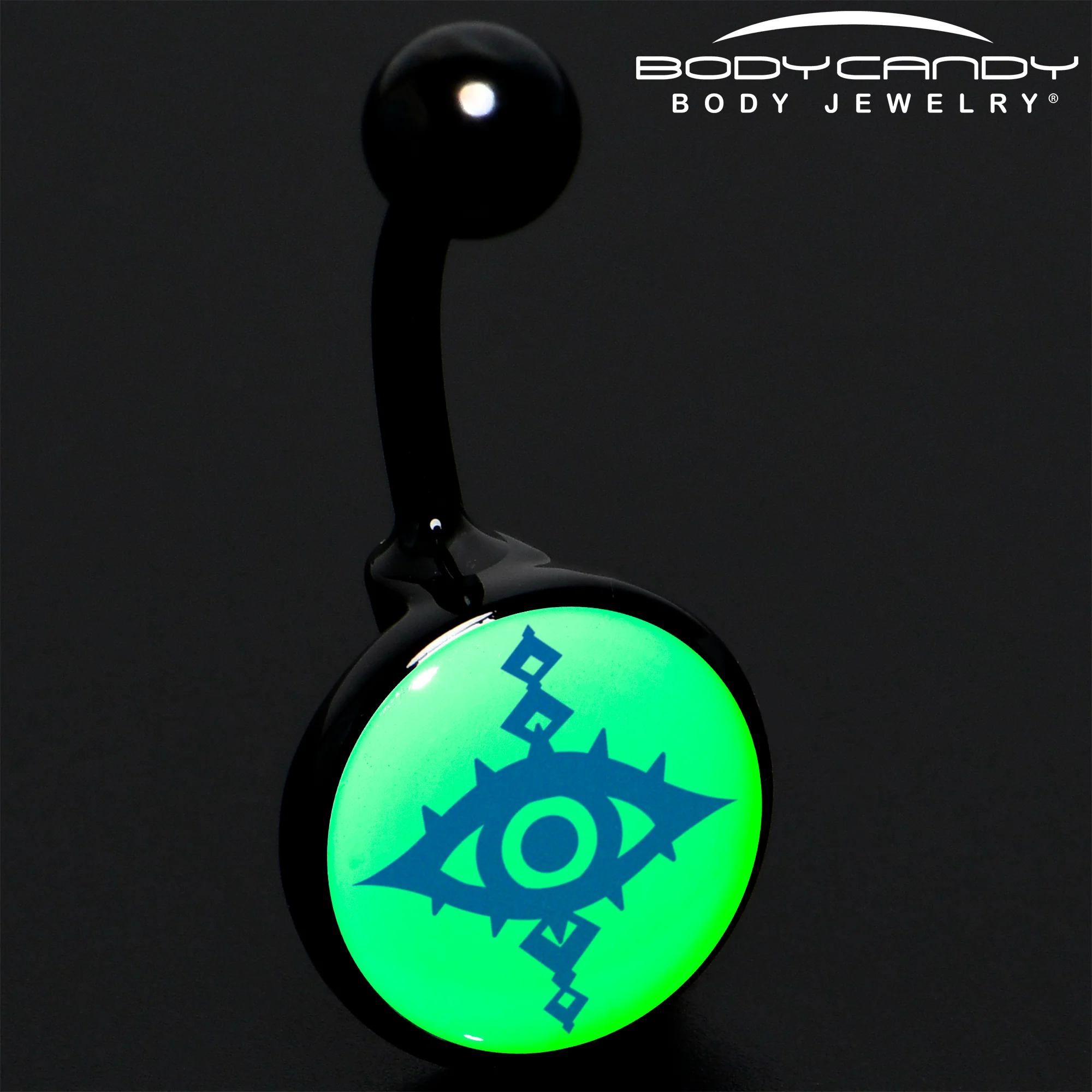 Black Anodized Glow in the Dark Evil Eye Belly Ring by Onyx O - Image 6